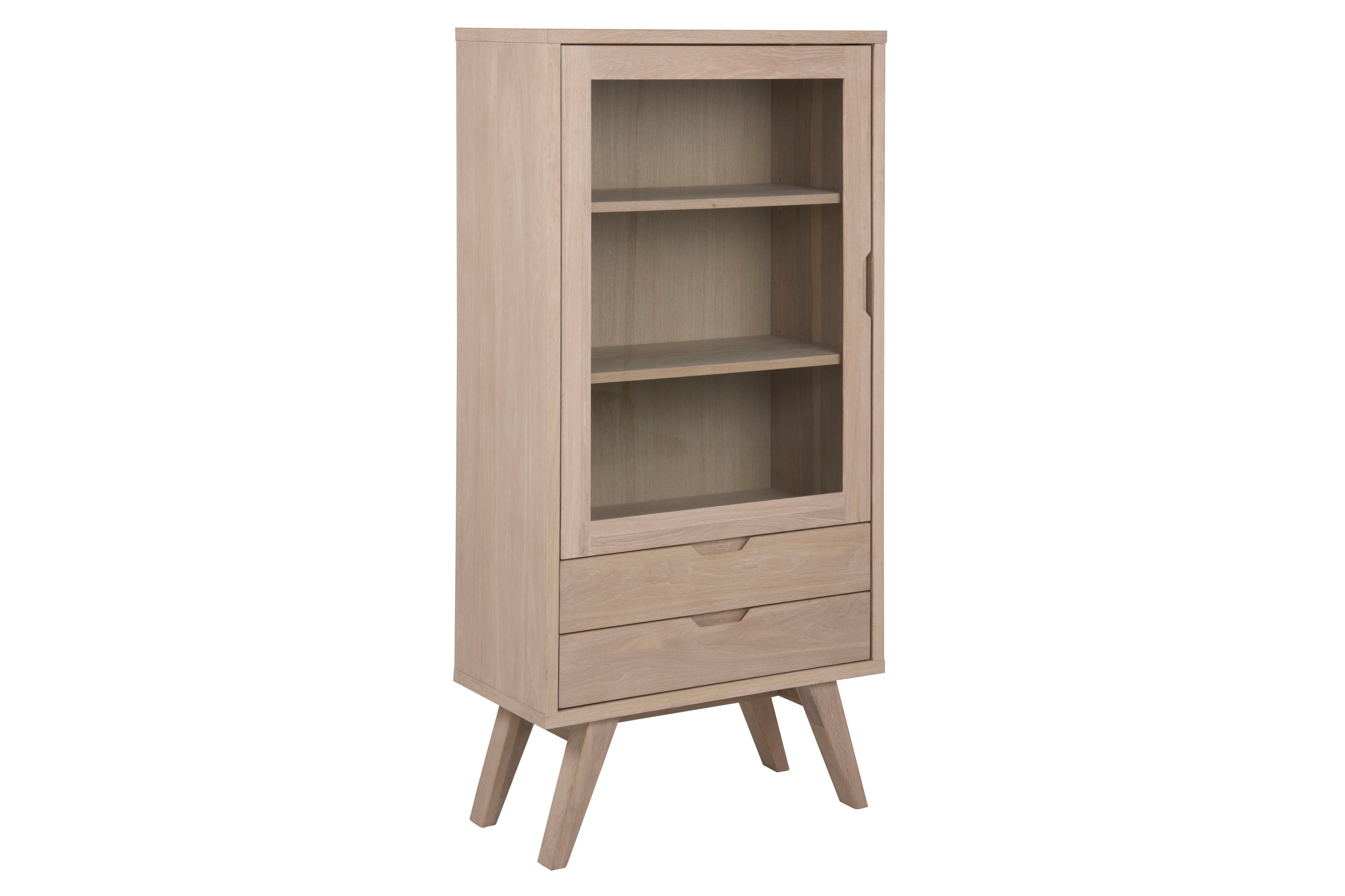 ACTONA GROUP Vitrine A-Line Schrank mit Glastür, Höhe 145 cm, 2 Schubladen,  Massiv/Furniert Eiche weisspigment geölt Glastür