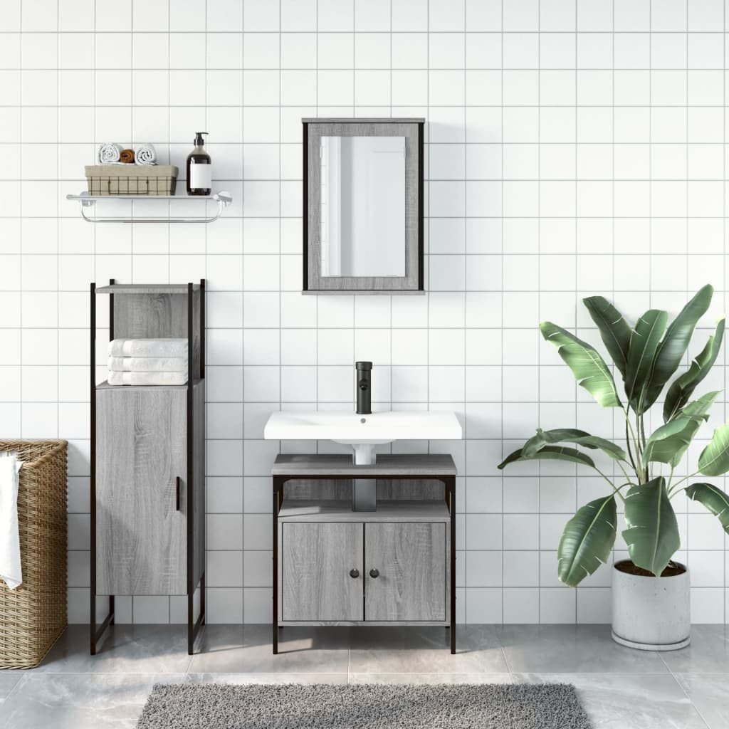 vidaXL Badezimmer-Set 3-tlg. Badmöbel-Set Grau Sonoma günstig online kaufen