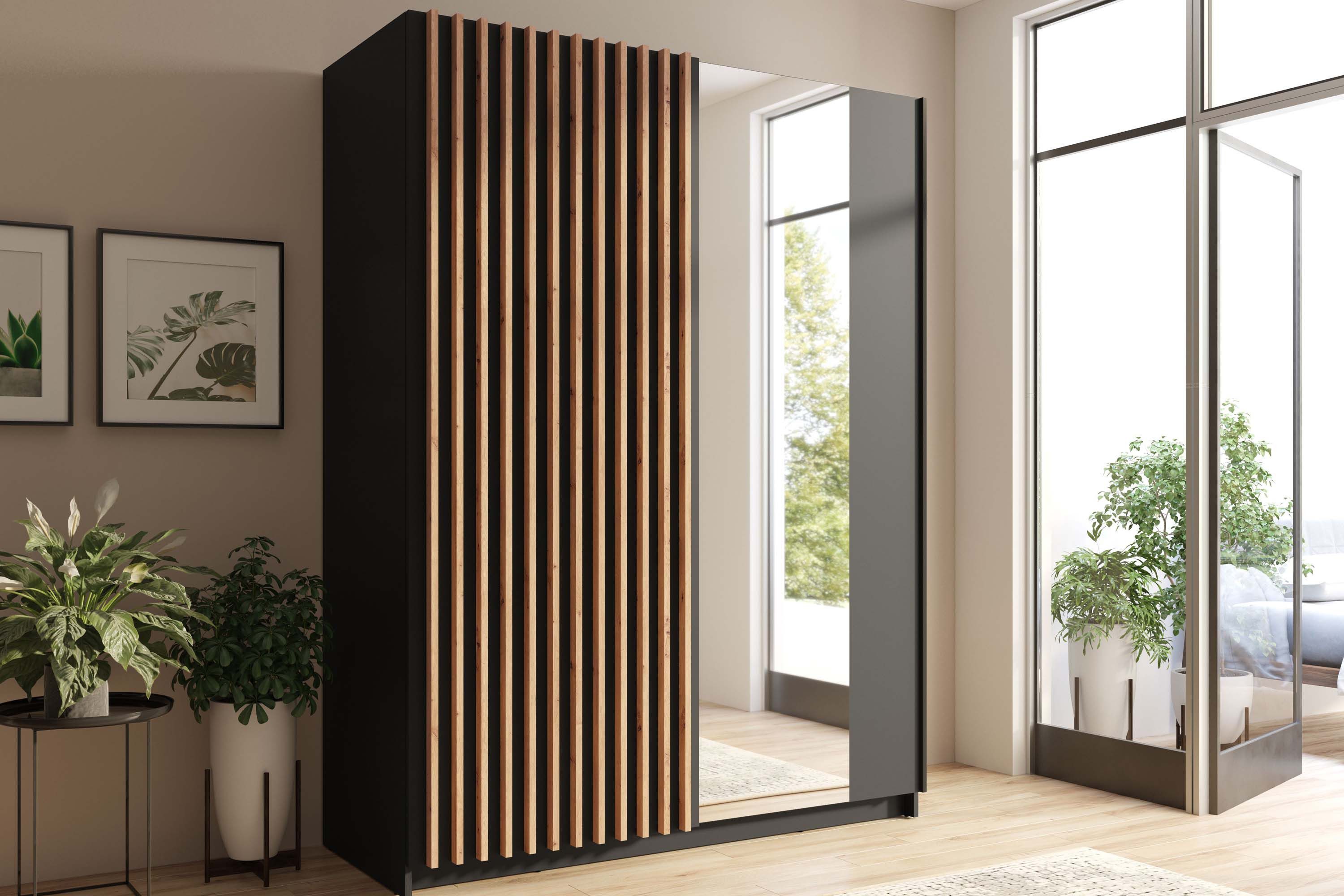 KONSIMO® Schwebetürenschrank CASTARI Kleiderschrank, mit dekorativen Lamell günstig online kaufen