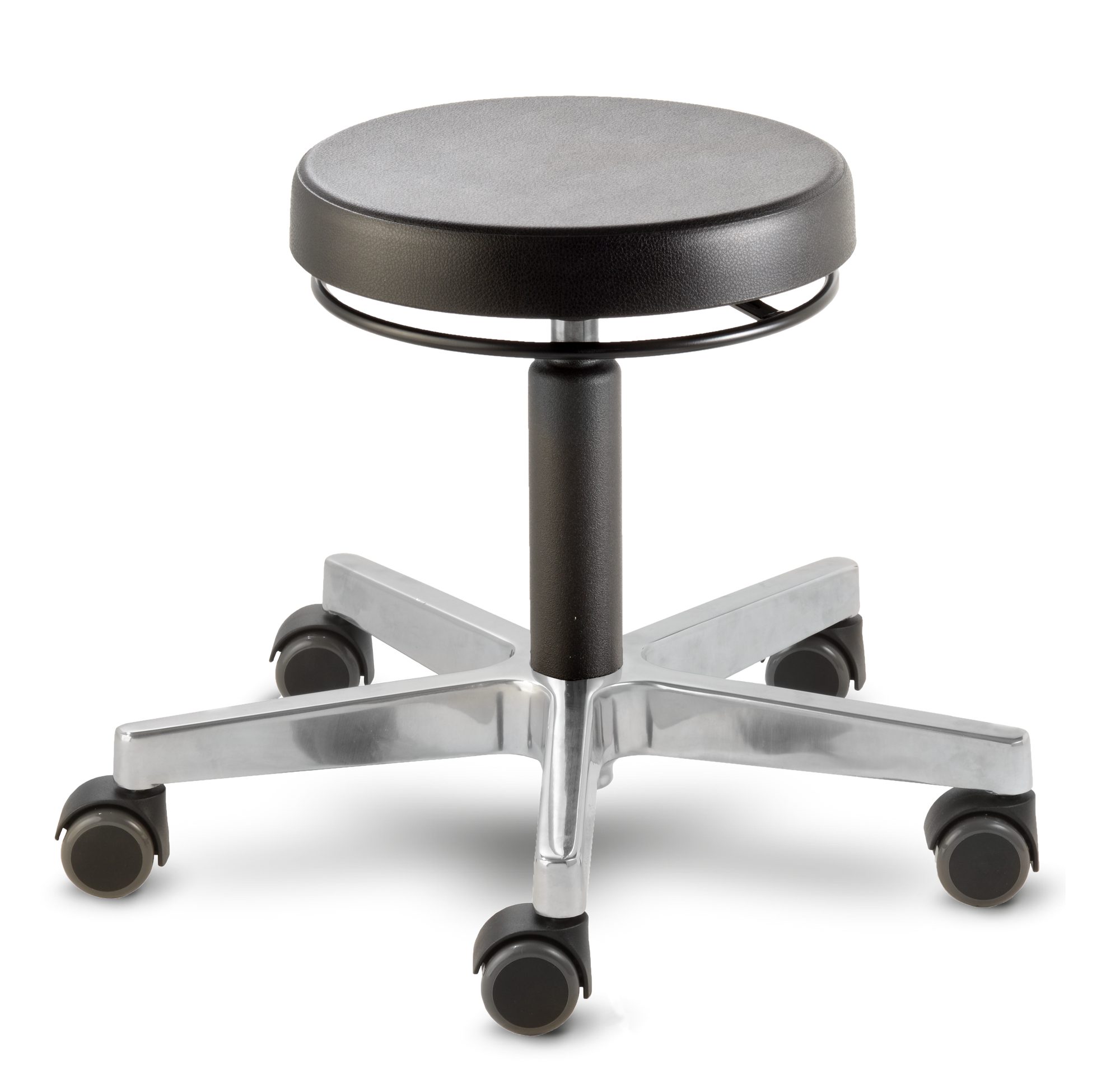 Prova Nova Arbeitshocker Laborhocker 3542, Sitzhöhe ca. 46 - 66cm, Rundsitz PU-Schaum, Rollen