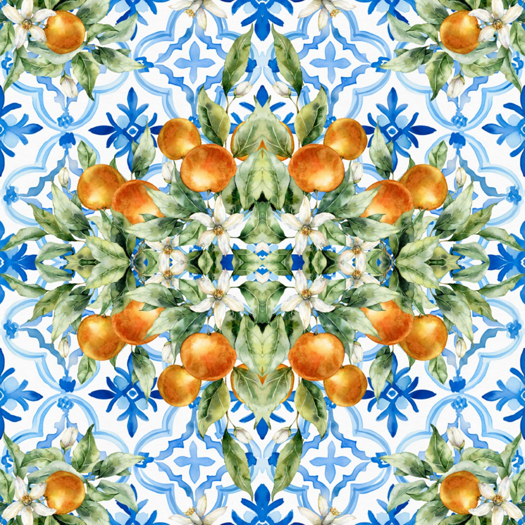 ti-flair Papierserviette, Servietten Papier 33x33cm 3-lag. mit Orangen 20 Stück Orange Blau Weiß