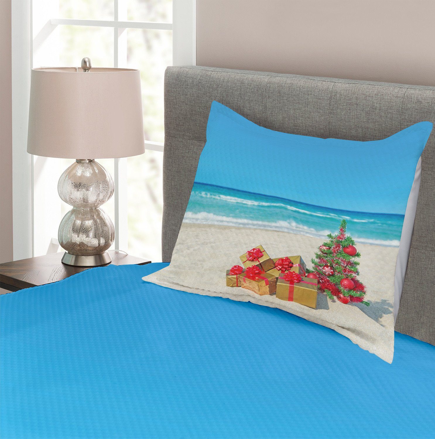 Weihnachten mit Set Sommer Strand Tagesdecke Kissenbezügen Abakuhaus, Meer Waschbar, Ruhe