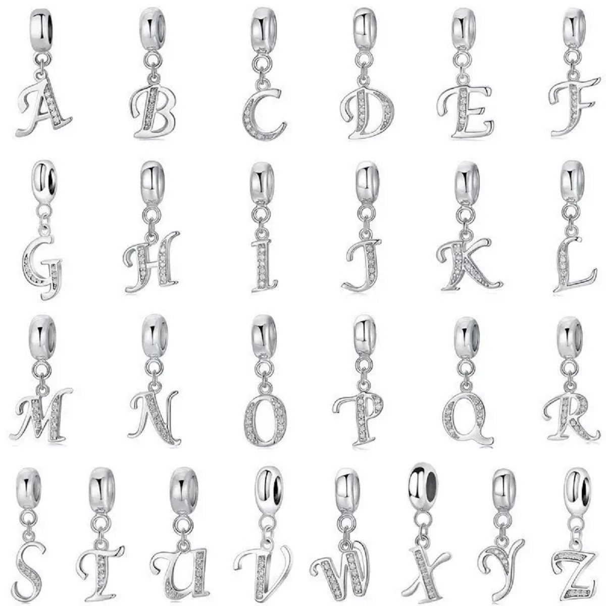 PANDACHARMS Bead Eleganter Buchstaben Charm Anhänger A-Z, 925er Silber mit Zirkonia