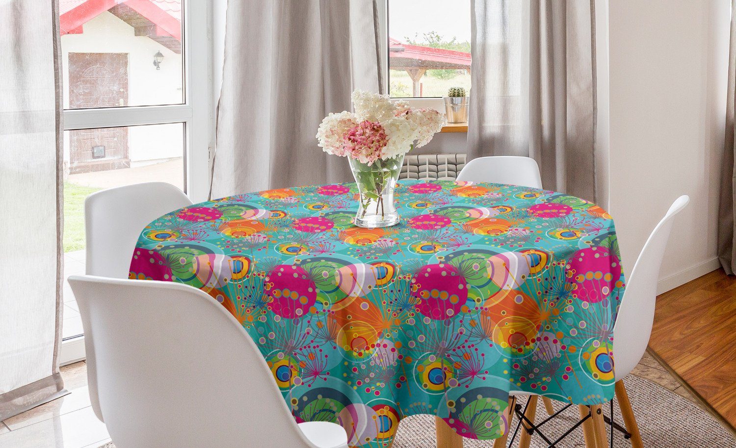 Abakuhaus Tischdecke Kreis Tischdecke Abdeckung für Esszimmer Küche Dekoration, Blumen Dandelion Vibrant Frühling