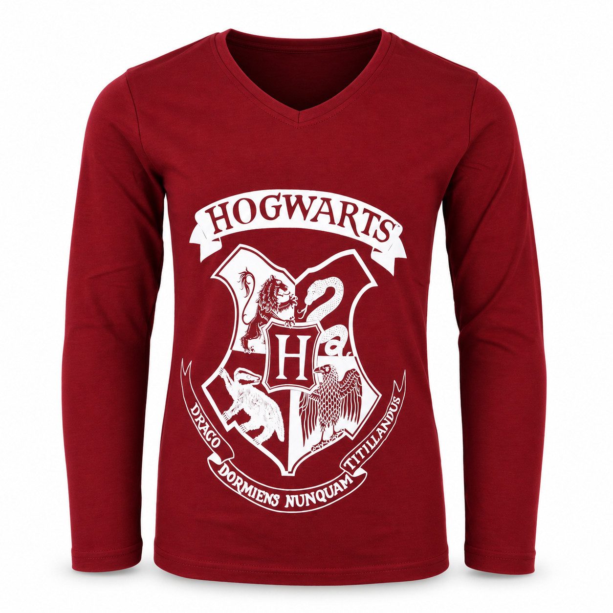 Harry Potter Langarmshirt Harry Potter Hogwarts Kinder langarm Shirt Gr. 134 bis 164, Baumwolle, Rot