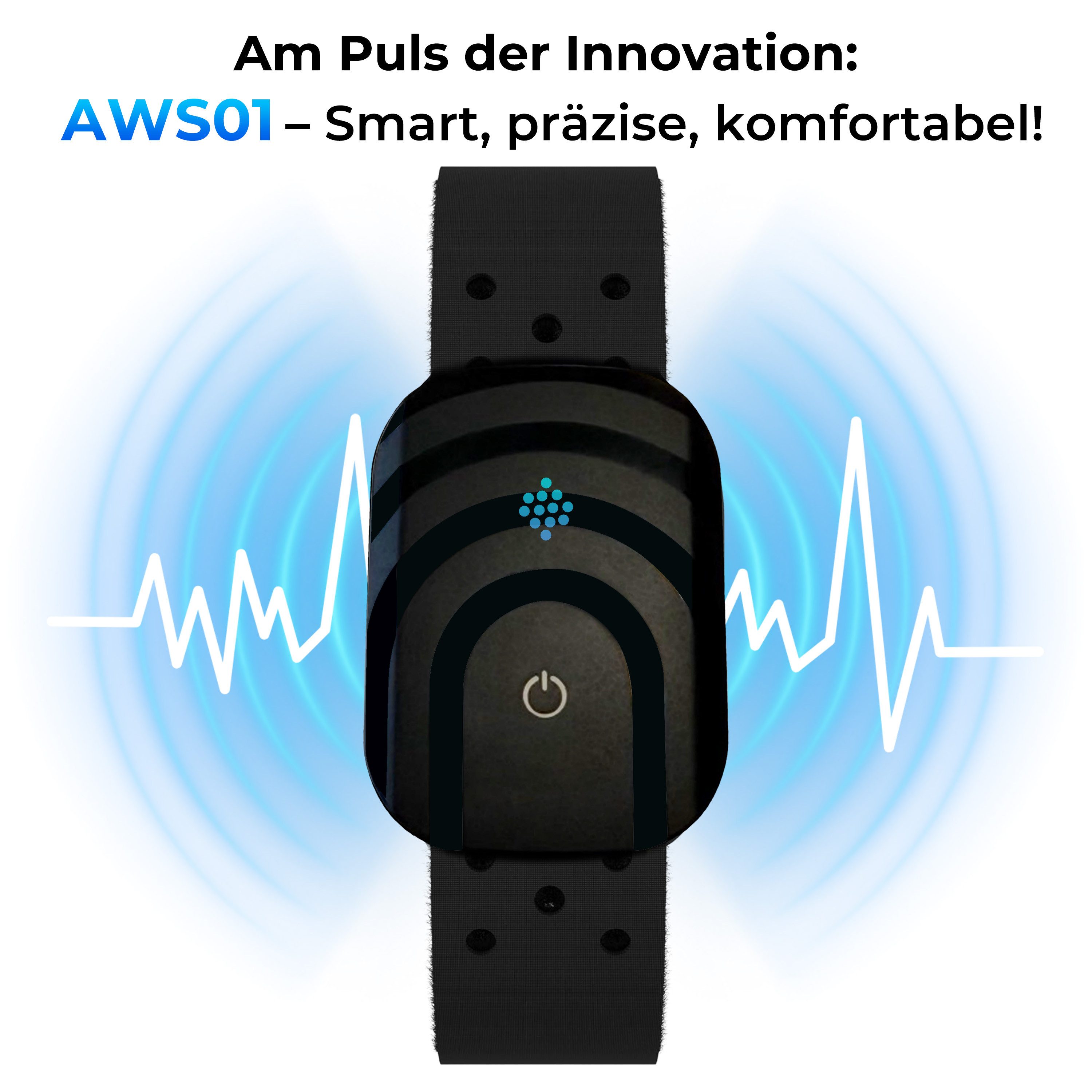 AsVIVA Pulsuhr AWS01 (AWS01 Pulsmesser, Ladekabel, Bedienungsanleitung), Wasserdicht, Bluetooth, 20h Akkulaufzeit, präziser Sensor