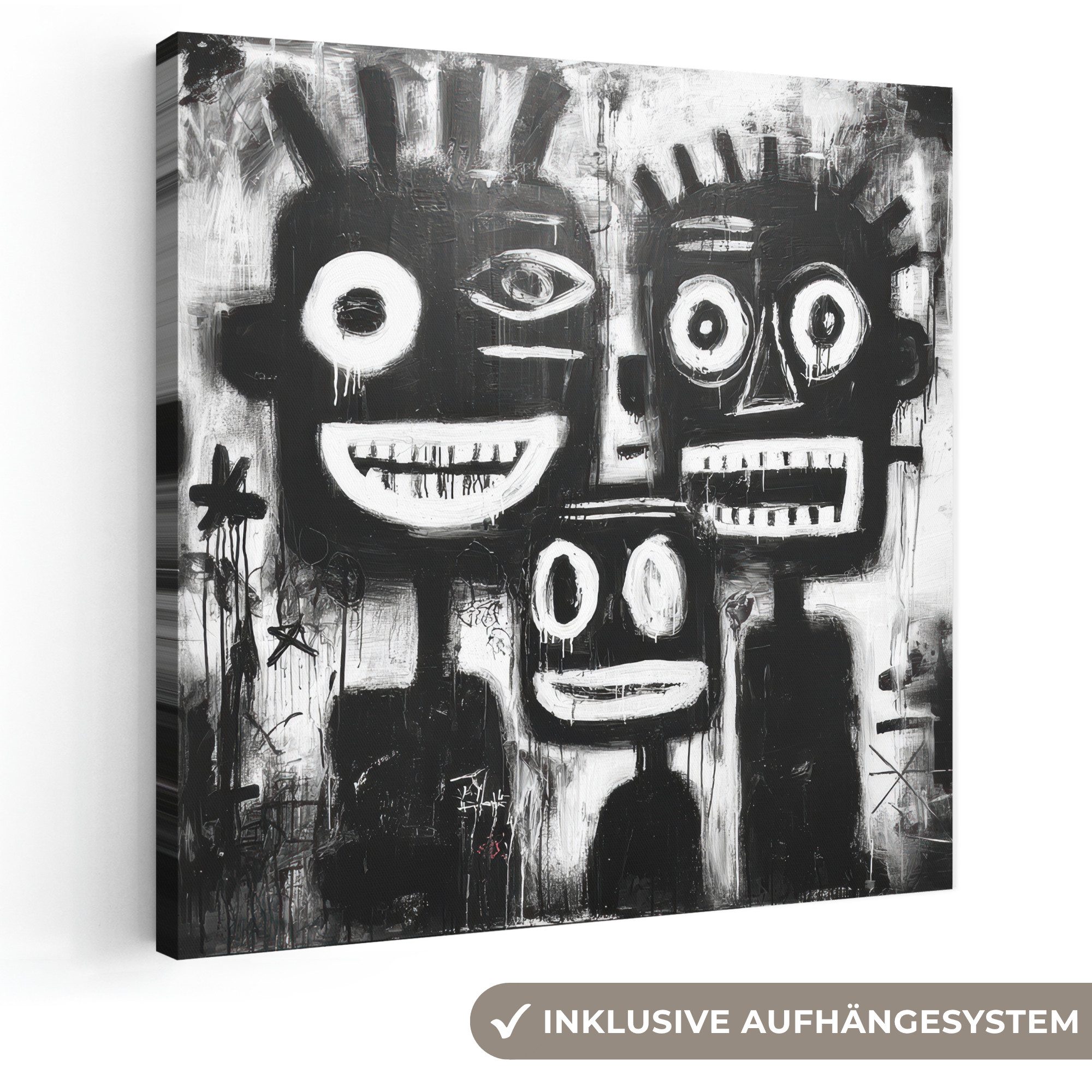 OneMillionCanvasses® Leinwandbild Malerei - Figuren - Schwarz - Abstrakt, Fotodruck (1 St), Wandbild, Deko Schlafzimmer Wohnzimmer Flur 20x20 cm