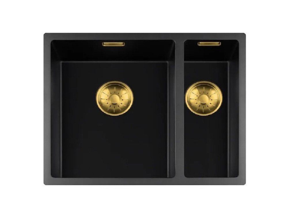 togo Küchenspüle 3415BQ-FU-Gold, rechteckig, 55.5/44 cm, Schwarze Quarz Spüle