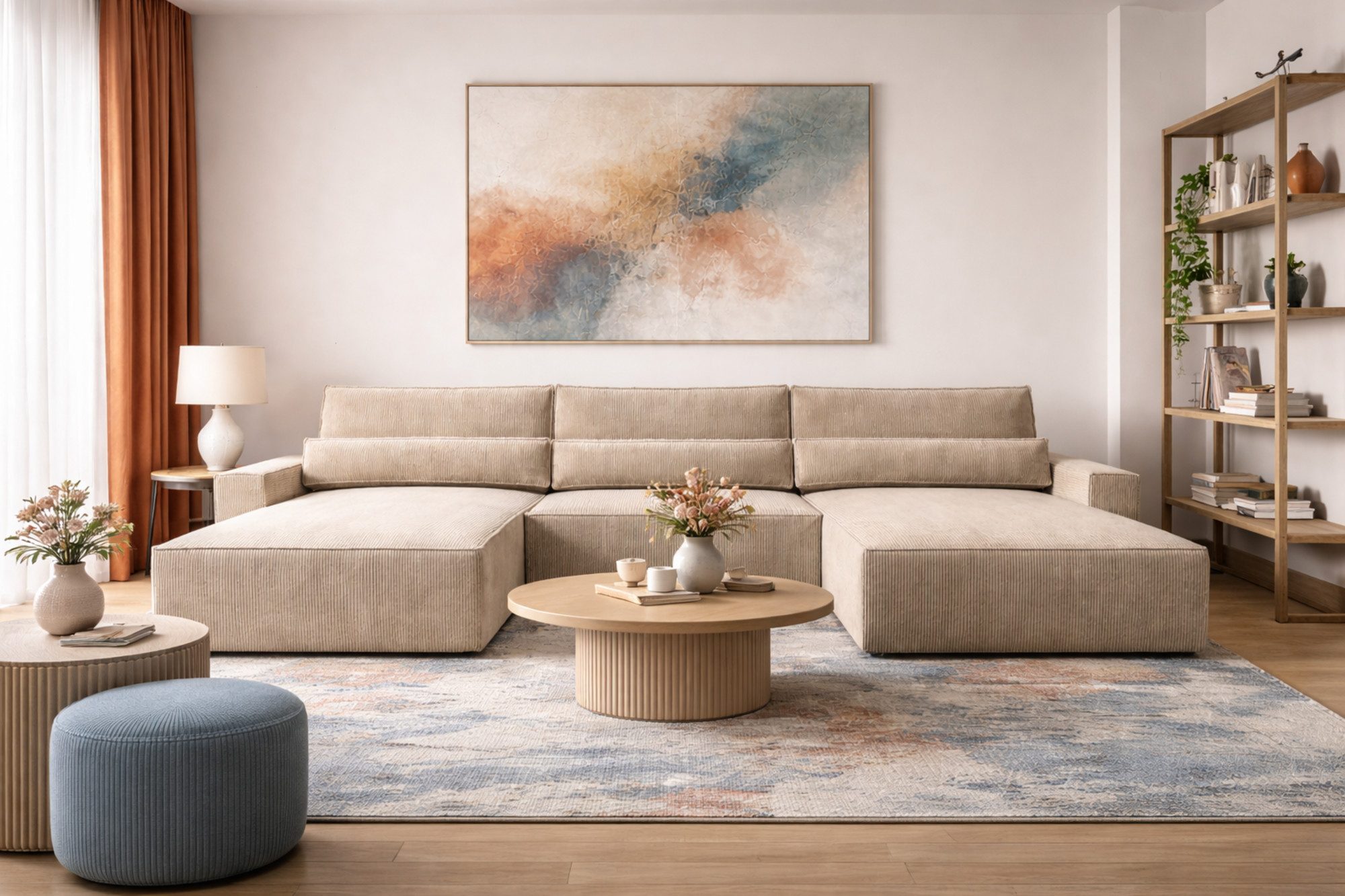 MOEBLO Wohnlandschaft DENVER U, Eckcouch aus Cordstoff Ecksofa U-Form Cord Sofa Couch Polsterecke U-Sofa - 410x85x200cm, mit Bettkasten und Schlaffunktion