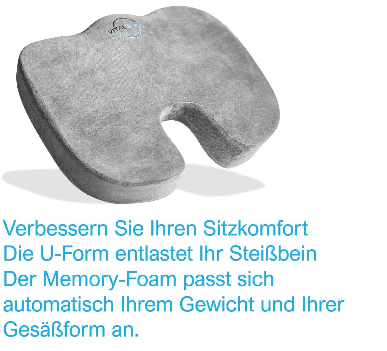 VITALWORXX Steißbeinkissen Orthopädisches Sitzkissen ideal für Büro und Auto ergonomisches Kissen