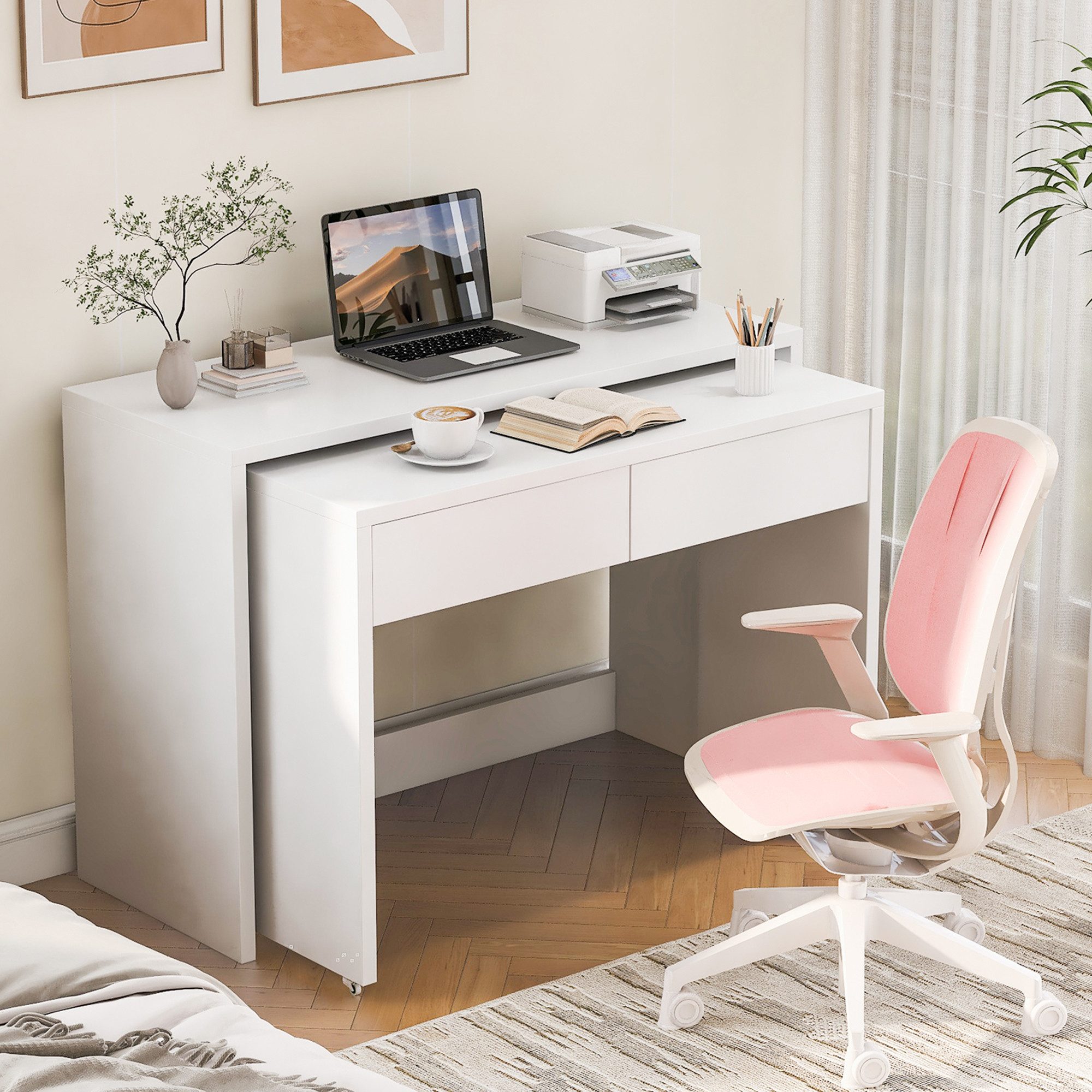 Schreibtisch ausziehbar Bürotisch Computertisch mit Kommode Regalschreibtisch