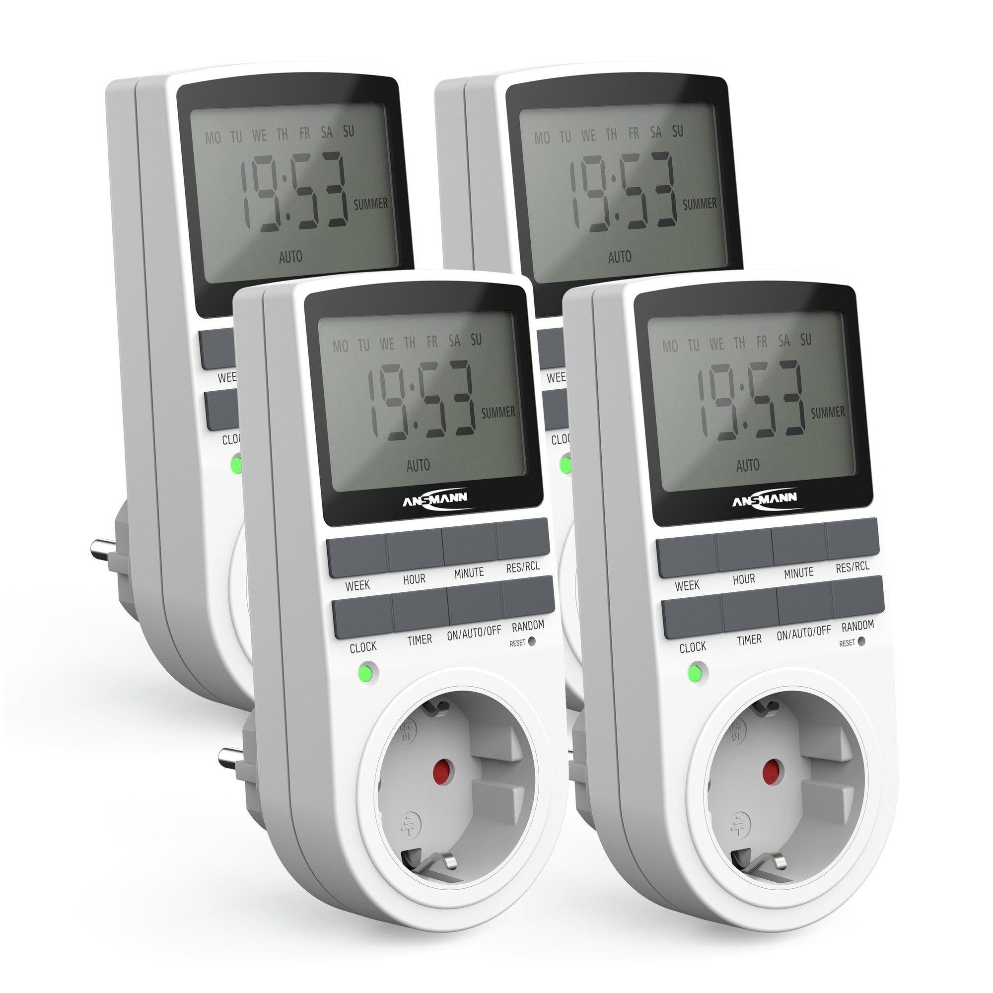 ANSMANN AG Funksteckdose 4x digitale Wochenzeitschaltuhr, LCD-Display 3680W, 10 Schaltzeiteiten