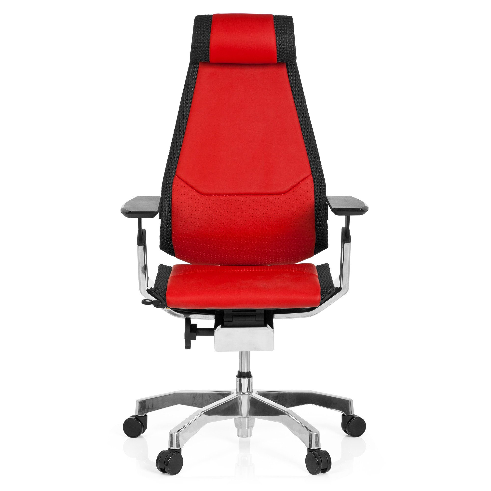 hjh OFFICE Drehstuhl High End Bürostuhl GENIDIA PRO Leder mit Armlehnen (1 St), Schreibtischstuhl ergonomisch Rot/Schwarz