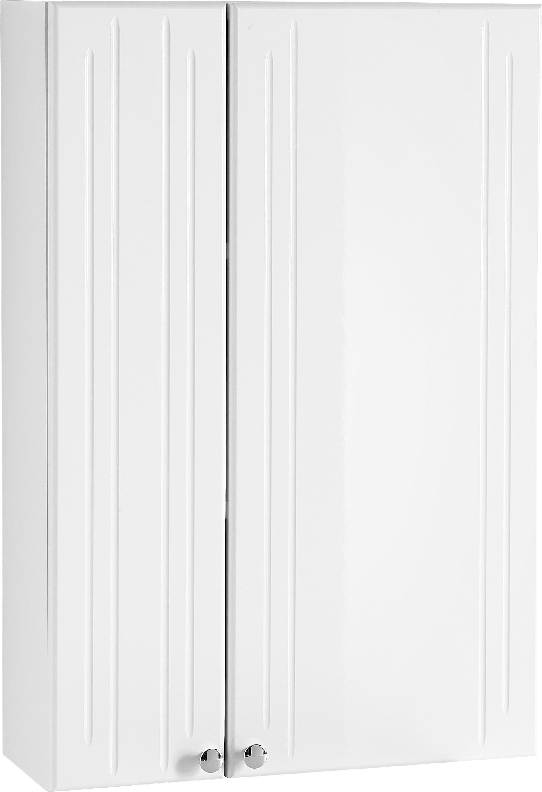 Saphir Hängeschrank Quickset 955 Wand-Badschrank 50 cm breit mit 2 Türen, 2 Einlegeböden Badezimmer-Hängeschrank, Weiß Hochglanz, Griffe in Chrom Glanz