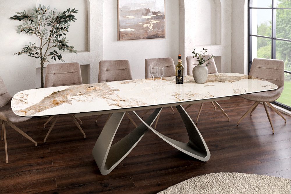riess-ambiente Esstisch INFINITY 180-220-260cm weiß/braun – Pandora Keramik, Marmor-Design (Einzelartikel, 1-St), ausziehbar für flexible Nutzung – ideal für bis zu 12 Personen