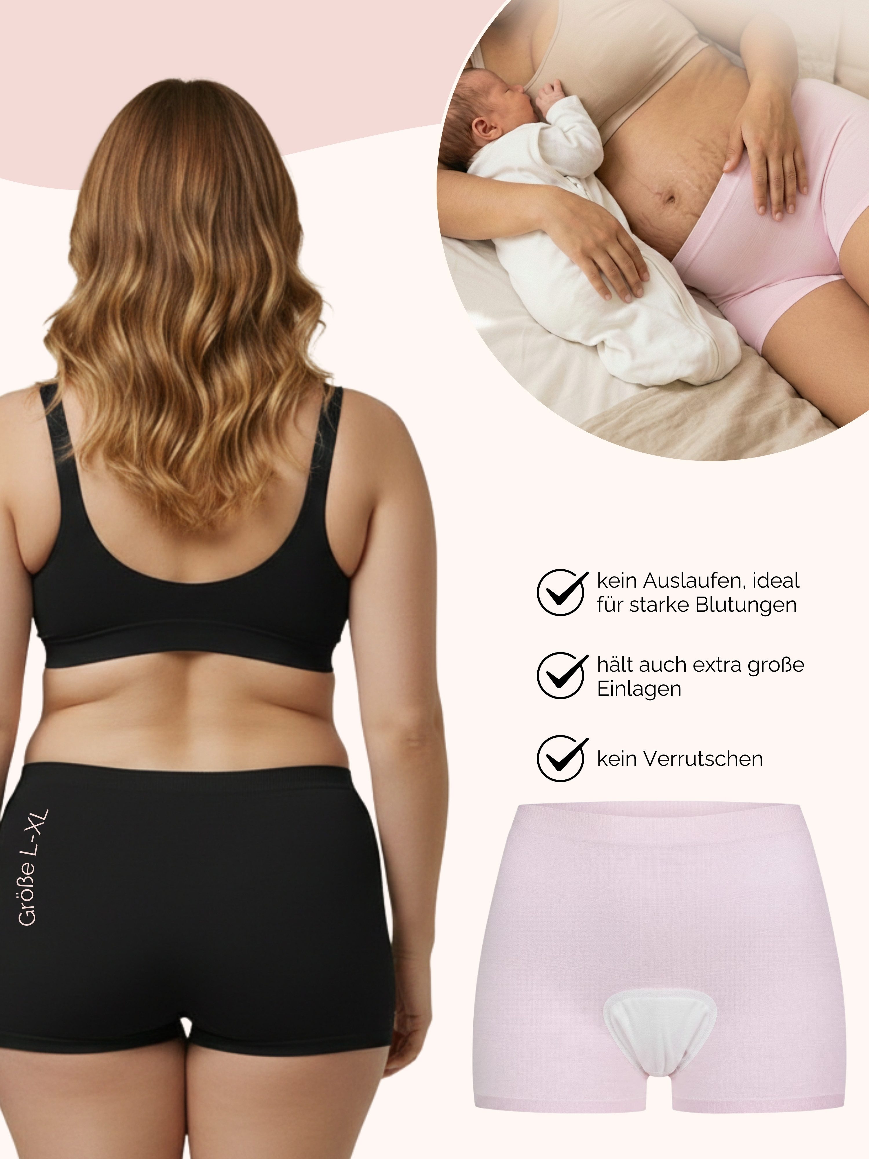Herzmutter Funktionsunterhose Wochenbett-Unterwäsche von HERZMUTTER (9400) Schwarz L-XL (7er-Set)