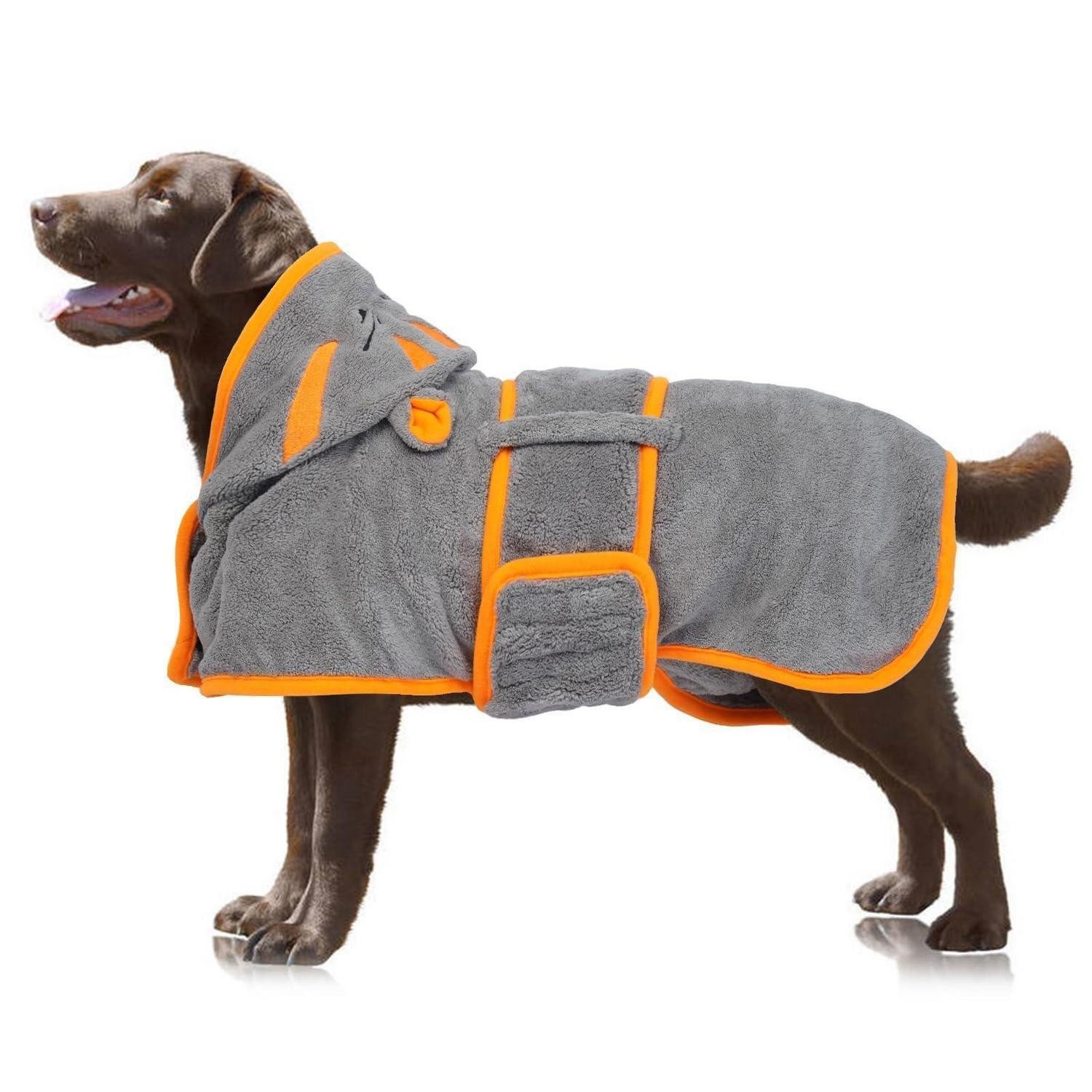 LuxusKollektion Hundebademantel Hundetrockenmantel Grau XL Mikrofaser Kapuze