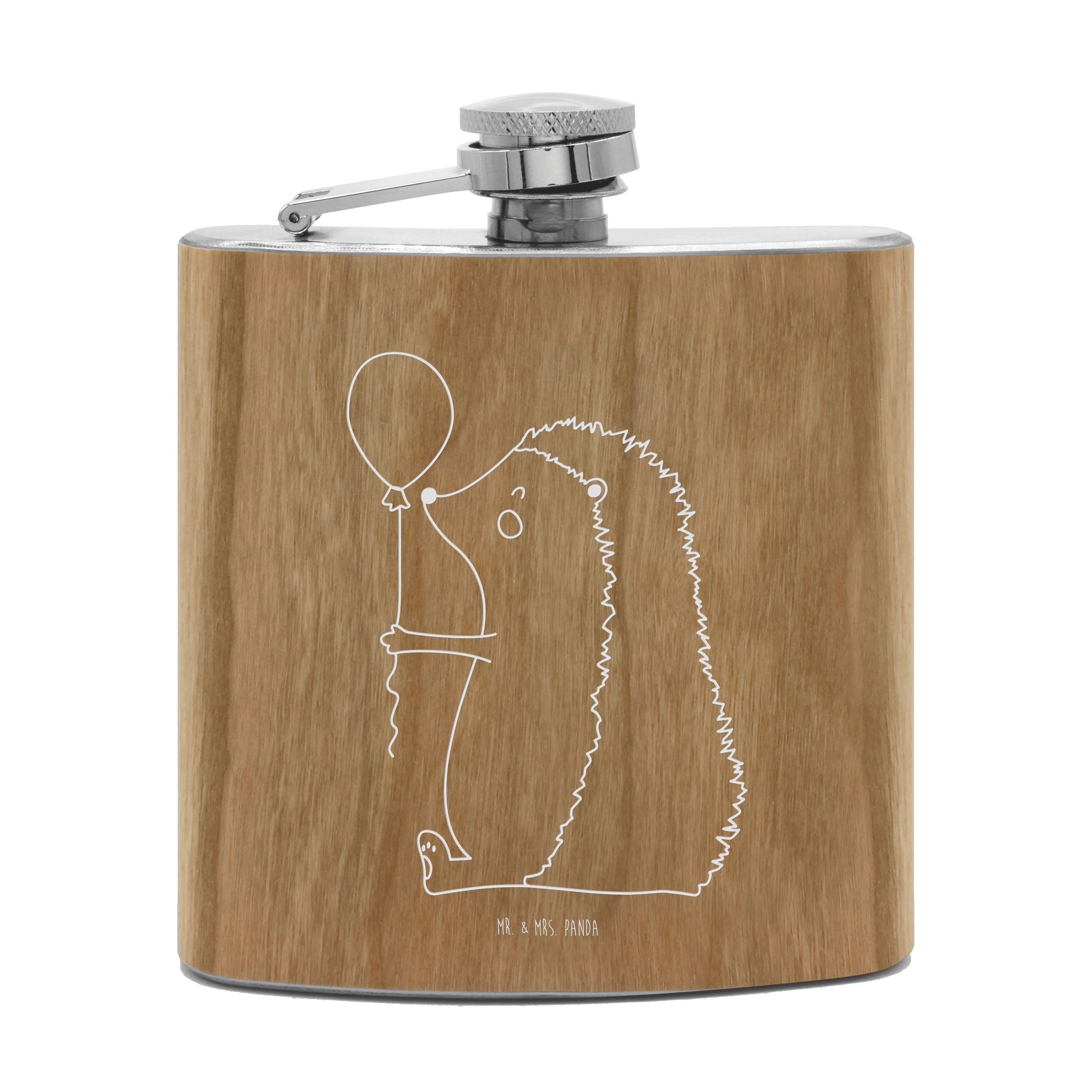Mr. & Mrs. Panda Flachmann Igel Luftballon - Transparent - Geschenk, Gute Laune, Gravur, Taschen, Elegante Holzlaminat-Oberfläche