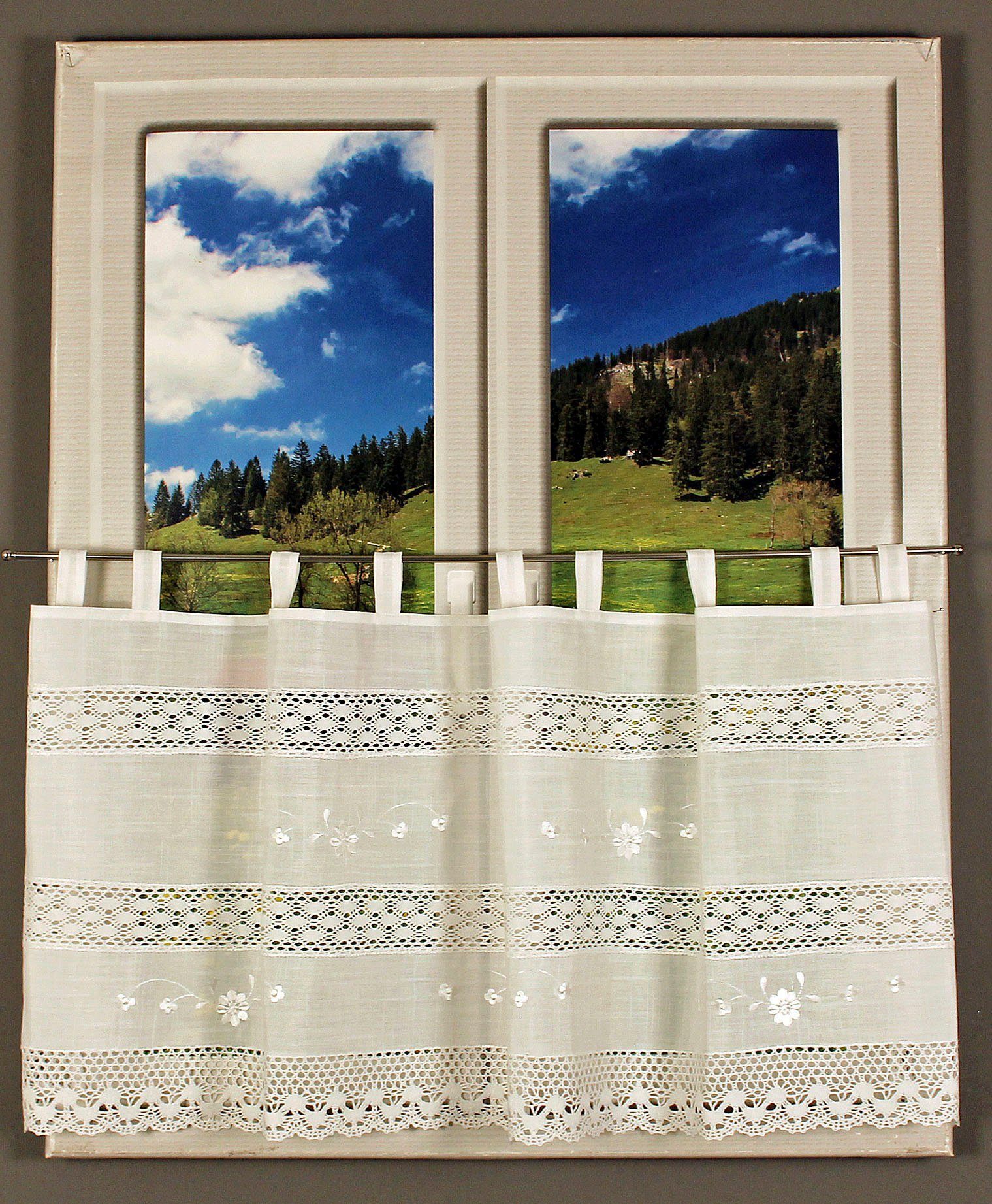 Querbehang Drachensee, HOSSNER m. ART DECO, Spitze (1 OF HOME Wirkware, halbtransparent, - St), Schlaufen