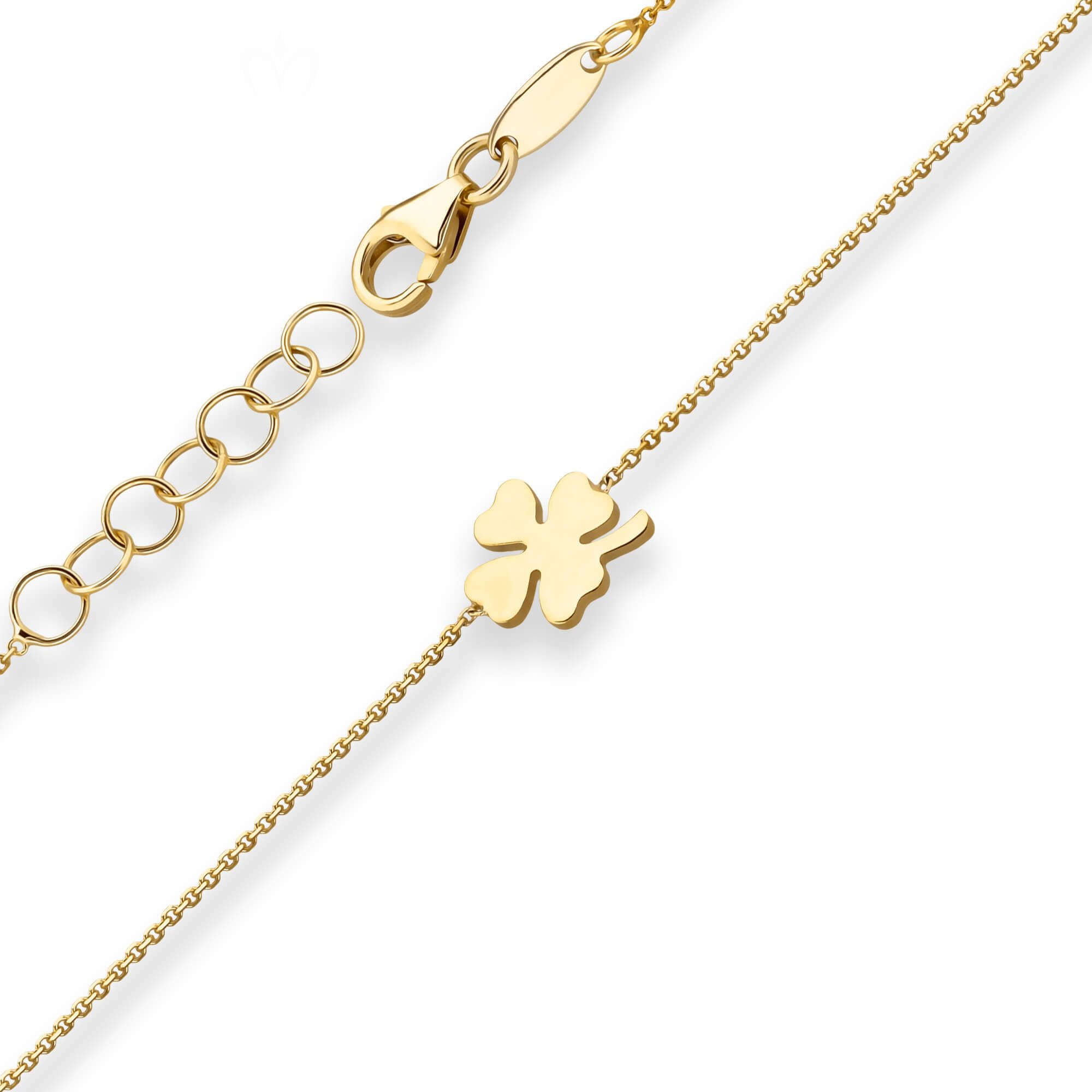 Schmuck Krone Goldarmband Armband Ankerkette diamantiert Kleeblatt aus 375 Gelbgold 17cm, Gold 375