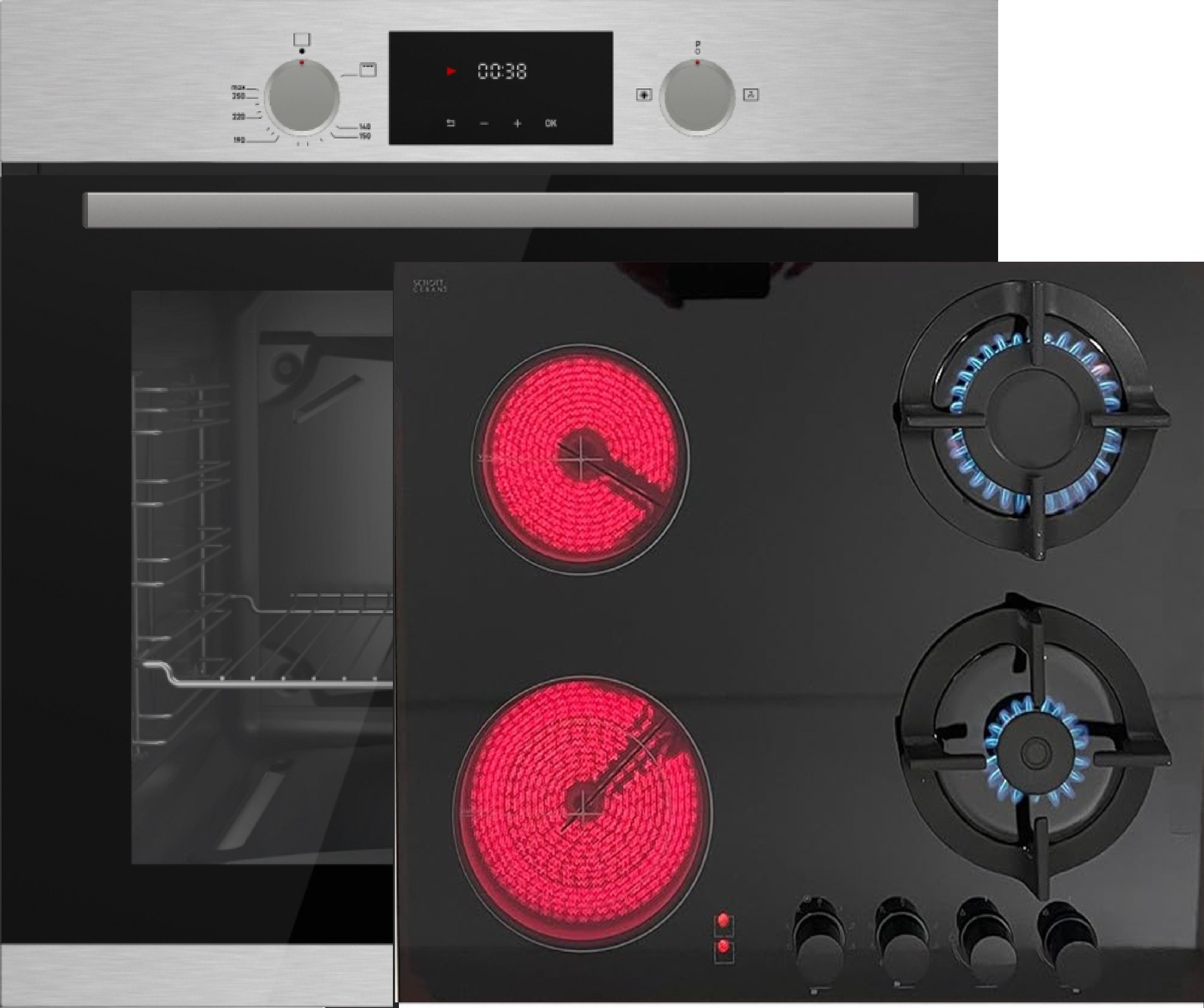 Gasline Backofen-Set Gasline Einbaubackofen GB850-FIX + Hybrid Kombi Glas Gas Elektro 60 cm
