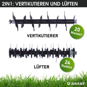 BRAST Elektro-Vertikutierer / Lüfter 2000 Watt Kombi Gerät, 40,00 cm Arbeitsbreite, (2in1-Funktion, 1 Vertikutier- und 1 Lüfter-Walze), Moosentferner