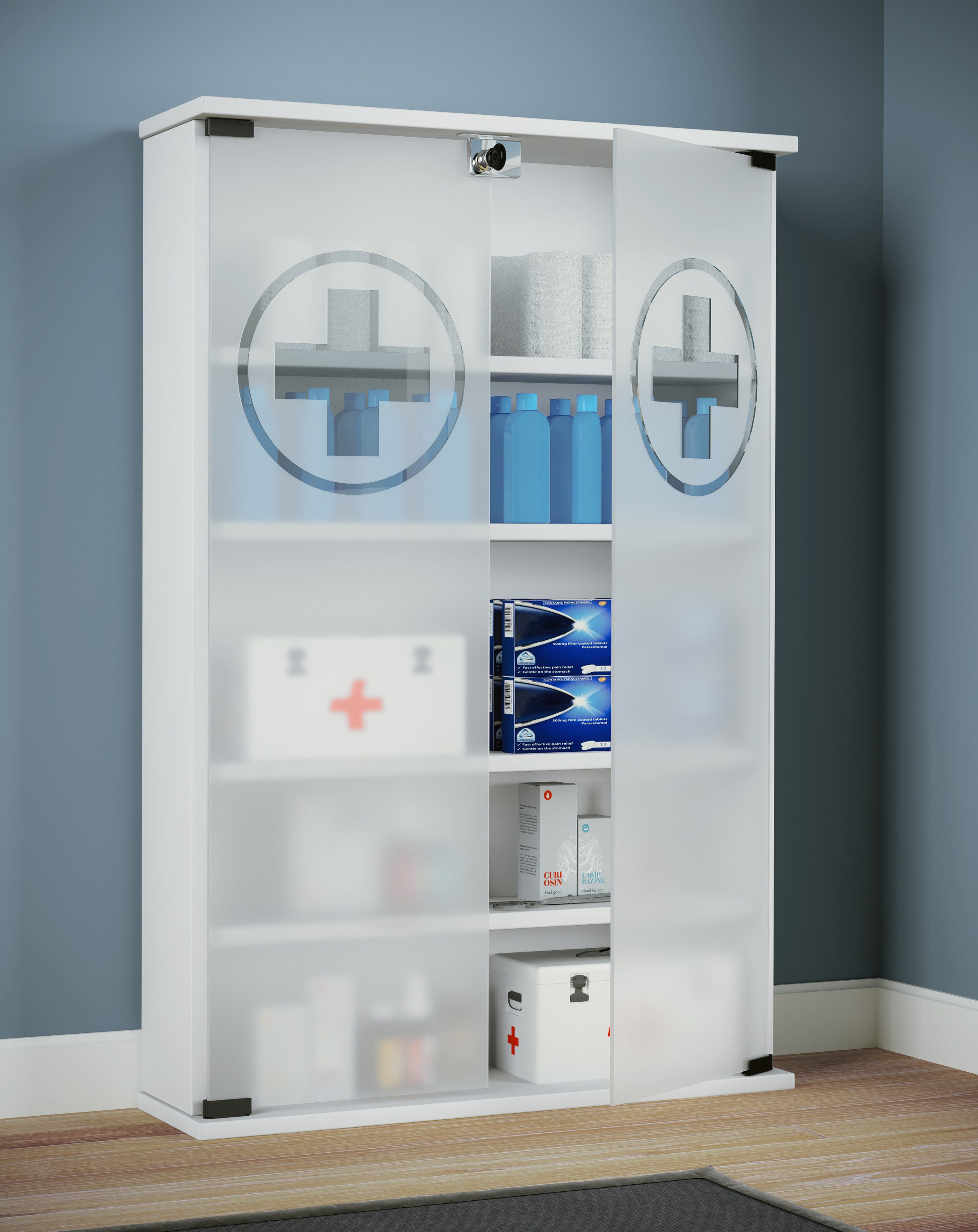 VCM Medizinschrank Medikamentenschrank Honula H. 91 x B. 60 x T. 17 Apothekerschrank abschließbar mit zwei Drehtüren