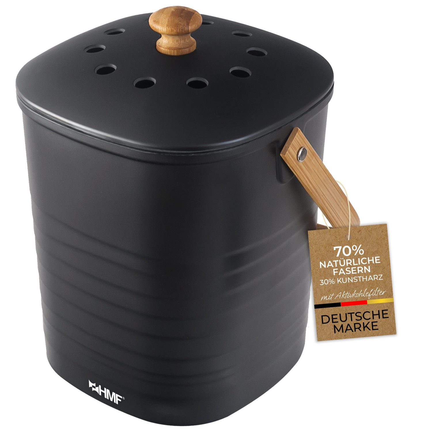 HMF Biomülleimer Biomülleimer Küche, geruchsdichter Komposteimer, mit Aktivkohlefilter im Deckel, 3 Liter, Schwarz