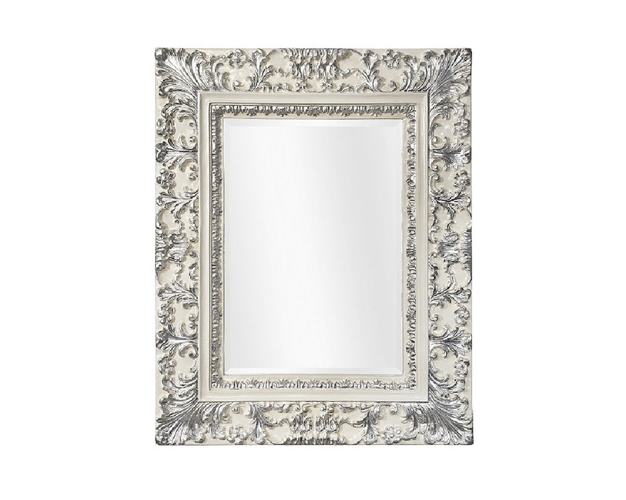 ASR Rahmendesign Barockspiegel Reykjavik, 84×104 cm, Elfenbein/Blattsilber, rechteckig, handgefertigt, Für stilvolle Akzente in Wohn-, Schlaf- oder Eingangsbereich