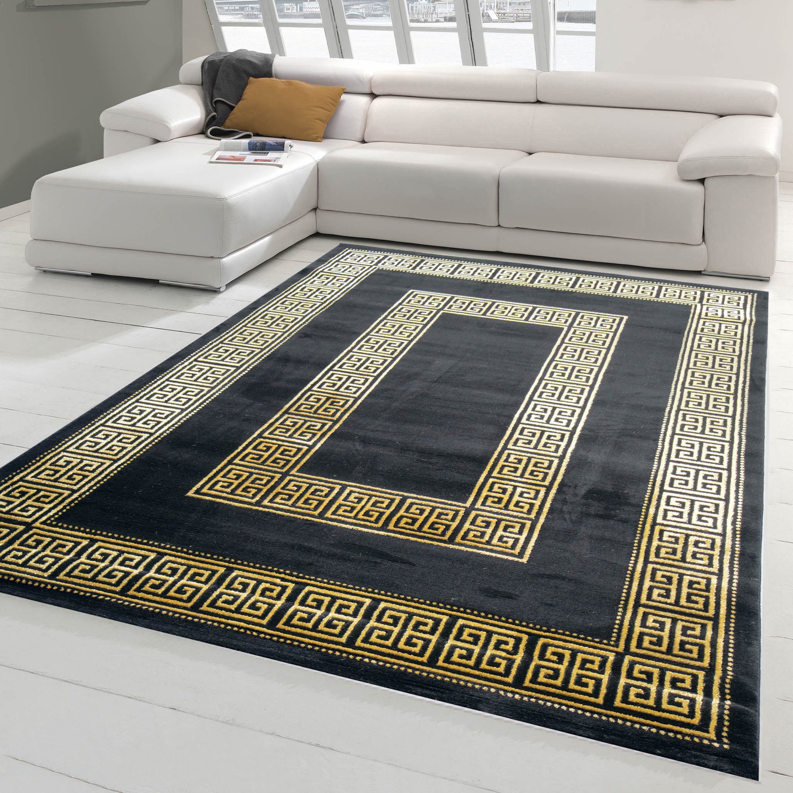 Teppich Teppich modern mit klassischer Bordüre in schwarz gold, Teppich-Traum, rechteckig, Höhe: 12 mm