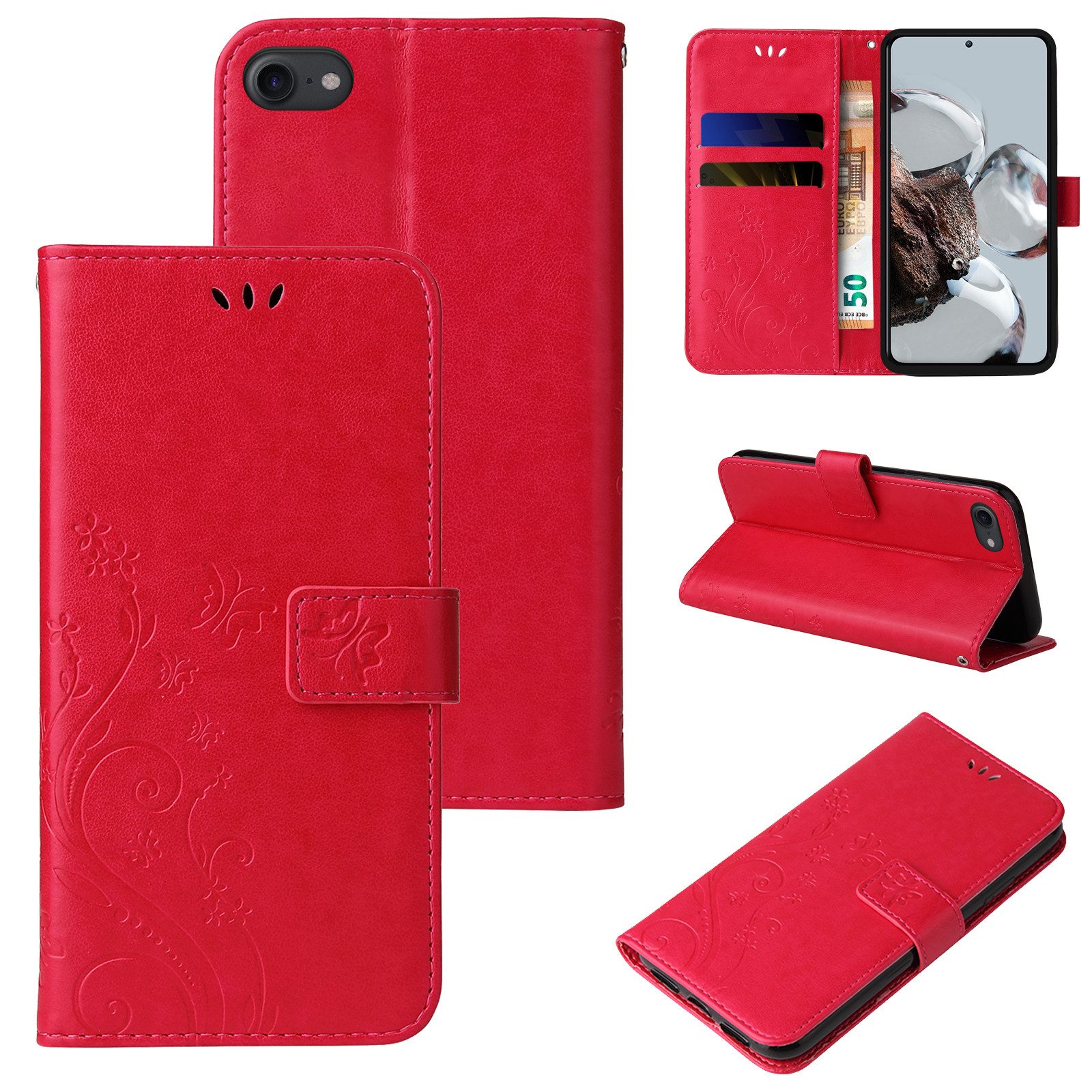 Tec-Expert Handyhülle Cover Tasche Hülle für Apple iPhone 7 / 8 / SE (2020) 4,7 Zoll, Klapphülle Case mit Kartenfach Fliphülle aufstellbar, Motiv Blumen