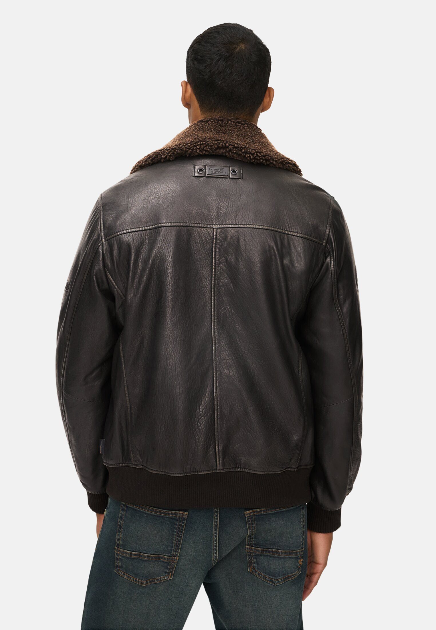 camel active Lederjacke mit Innentaschen Langarm günstig online kaufen