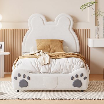 REDOM Kinderbett Bärenform. Einzelbett aus hautfreundlichem Velours (Polsterbett, 90 x 200 cm), ohne Matratze