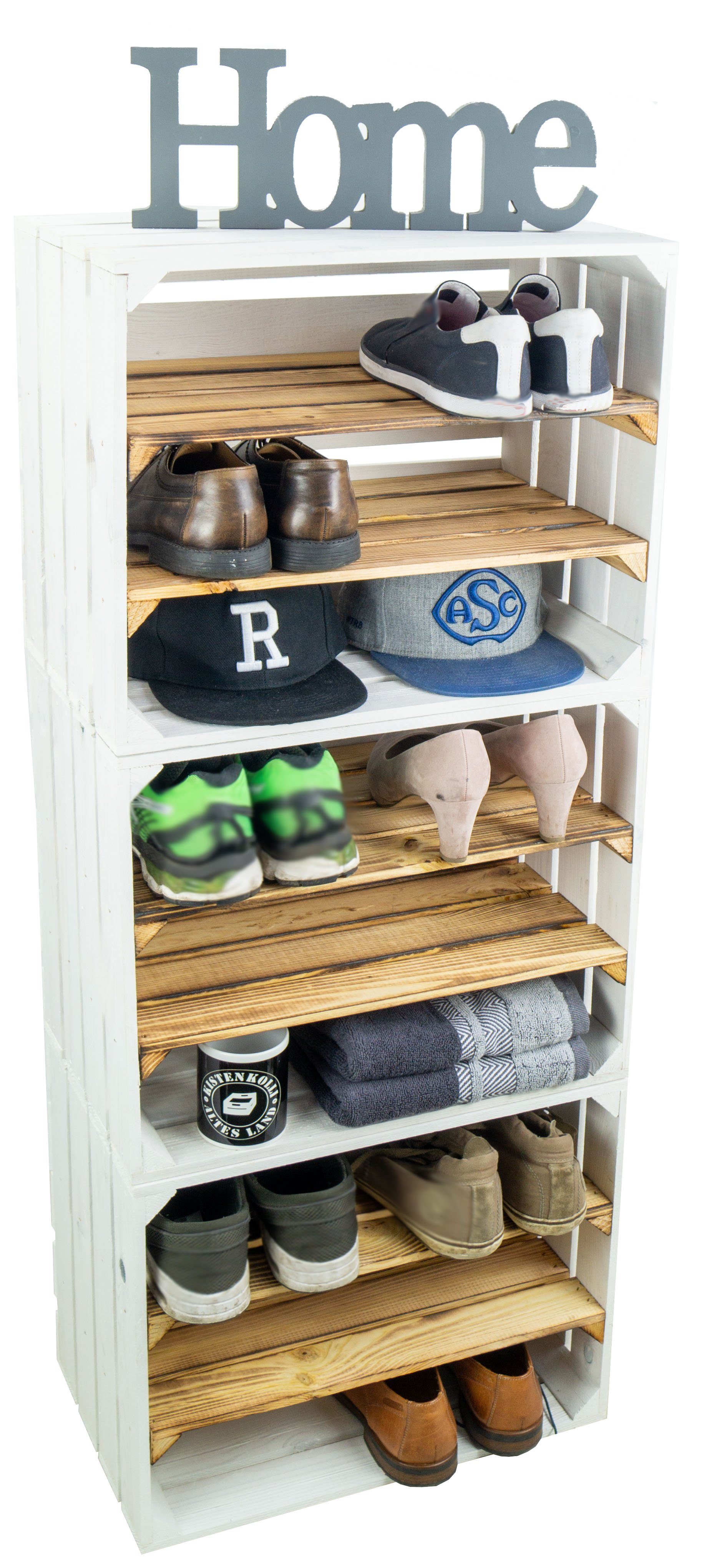 Kistenkolli Altes Land Allzweckkiste 2er set Regalkiste WEIß "Johanna" doppelt geflammt LÄNGS (Spar-Set, 2er Set)