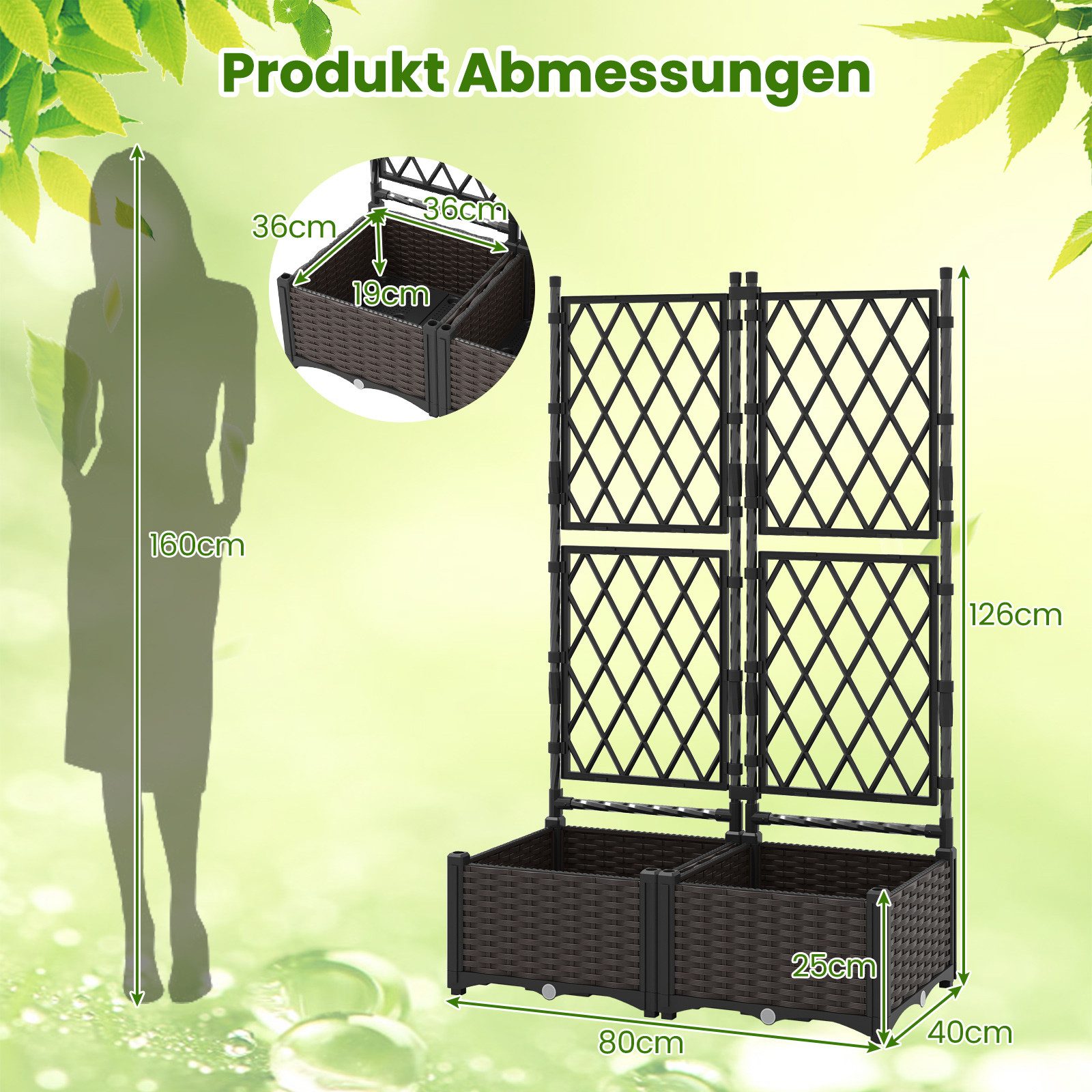 COSTWAY Blumenkasten, mit Rankgitter, Pflanzkasten, Hochbeet, günstig online kaufen