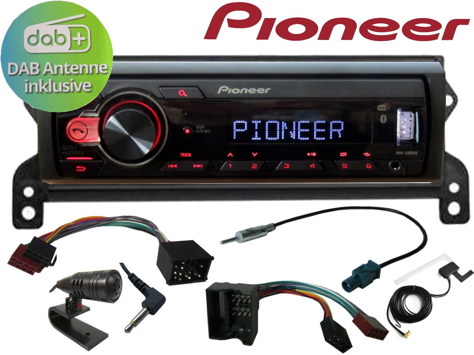 DSX PIONEER DAB+ Bluetooth USB für BMW Mini R50 R52 R53 + DAB Antenne Autoradio (Digitalradio (DAB), 50,00 W)