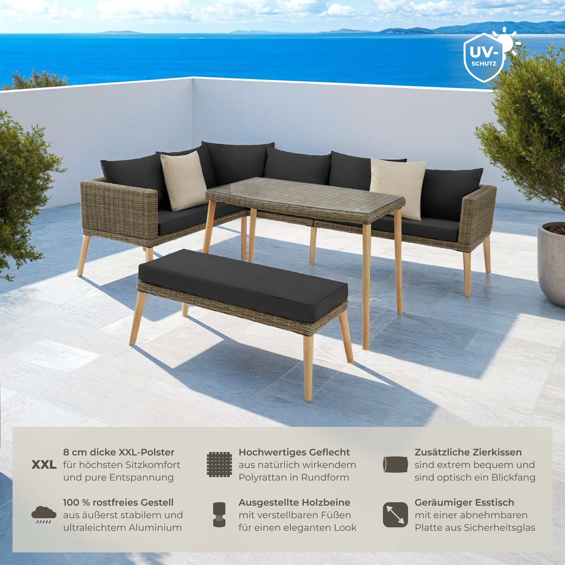 tectake Loungeset Rattan Lounge, (Set, 3-tlg), günstig online kaufen