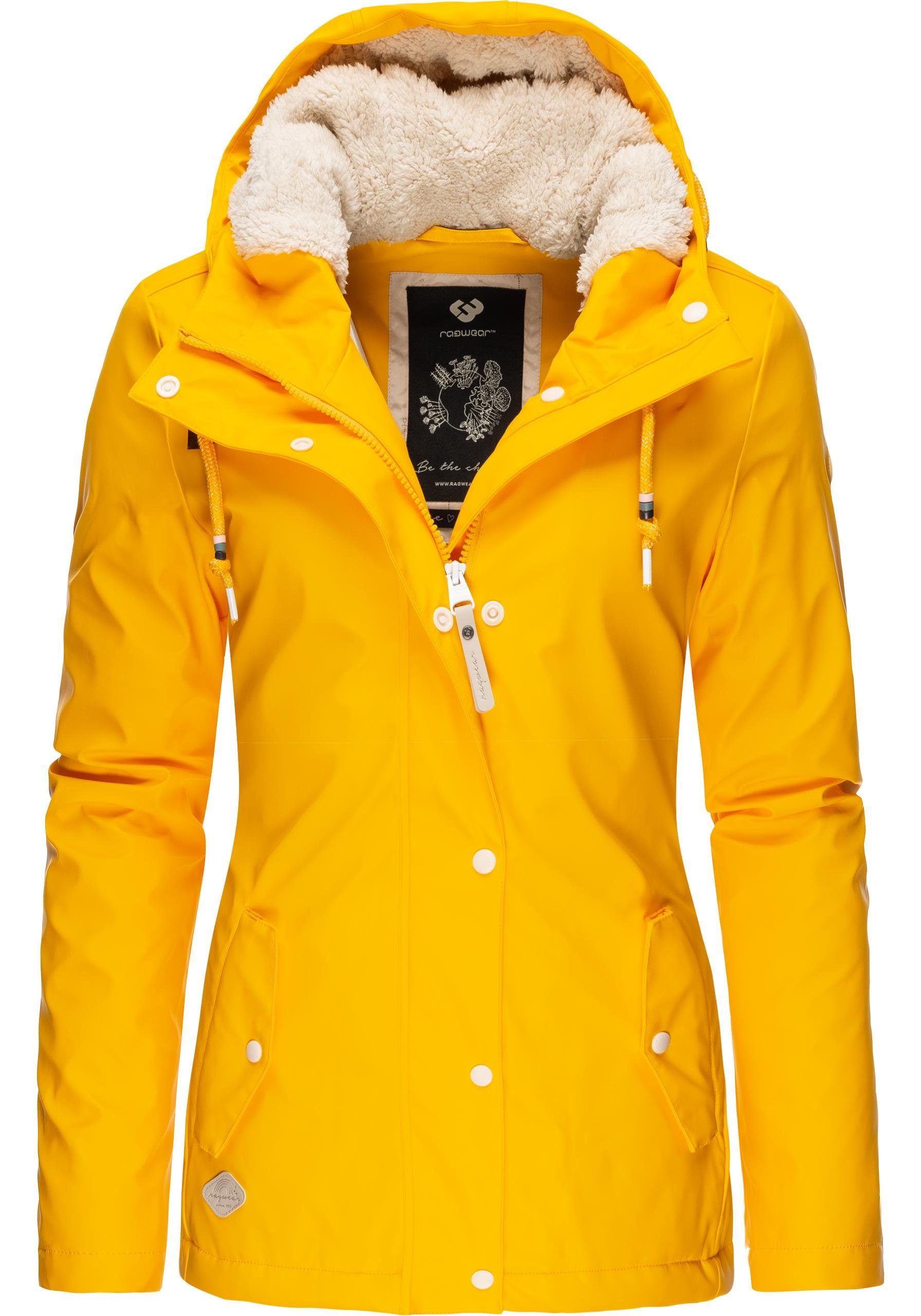 Ragwear Regenjacke Marge II Intl. Warm gefütterter Damen Winter  Regenmantel, Wasserabweisendes Obermaterial und weiches Teddyfell Futter