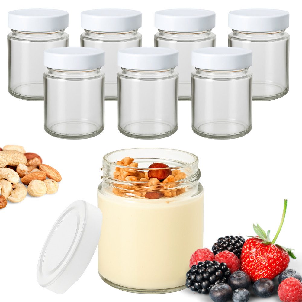 mikken Joghurtgläser 8 Dessertgläser 212 ml Joghurtglas mit Schraubdeckel, (8er Set)