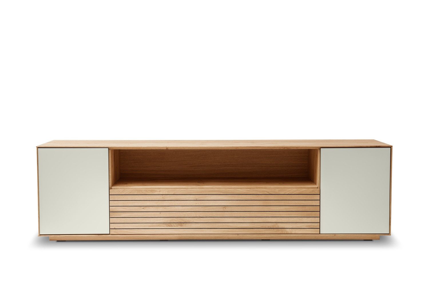 Natur24 Lowboard Riva TV-Board 218 x 55 x 45 cm Eiche Massiv Natur Geölt Weiß