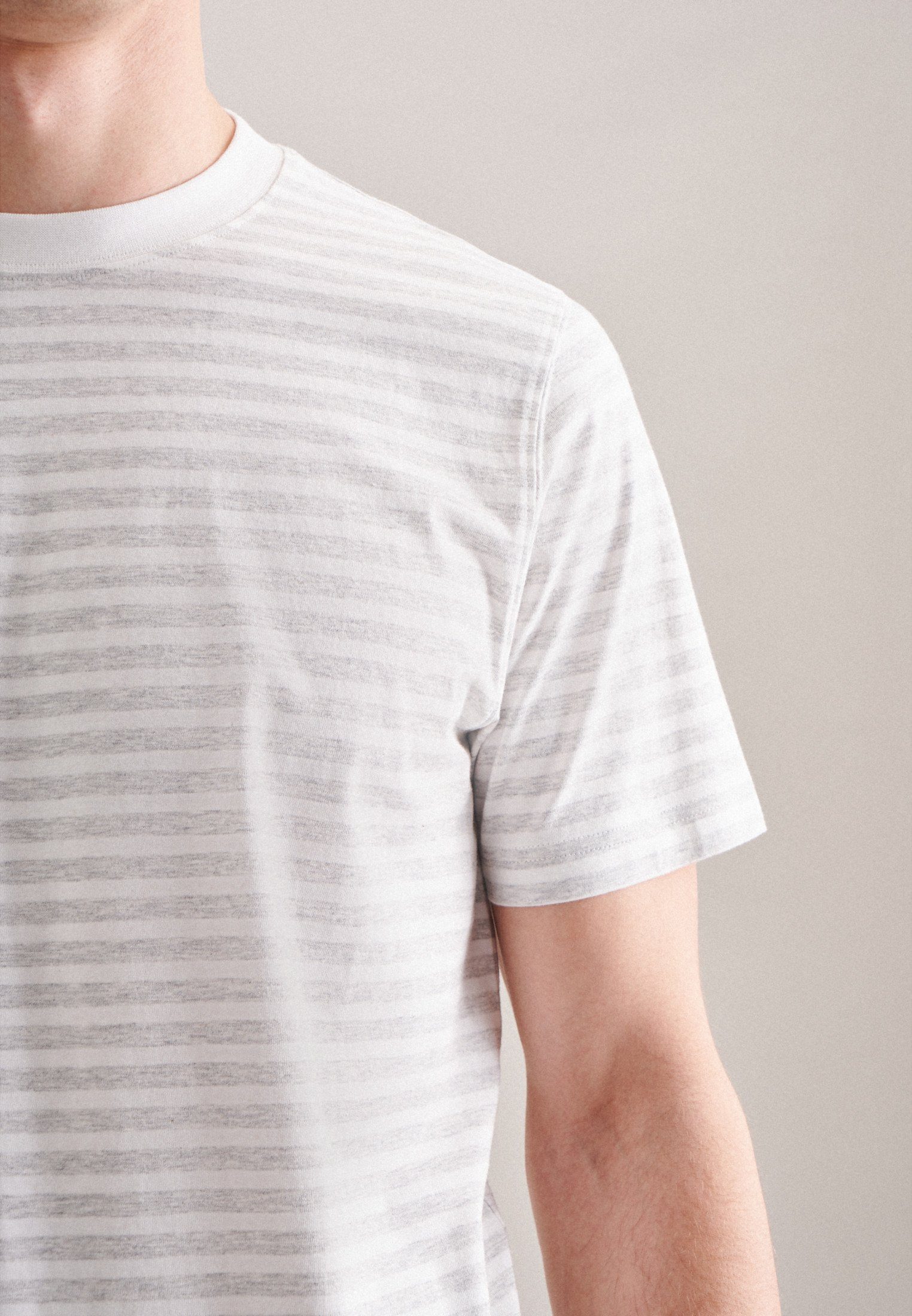 Rundhals Streifen Kurzarm Regular seidensticker Grau T-Shirt