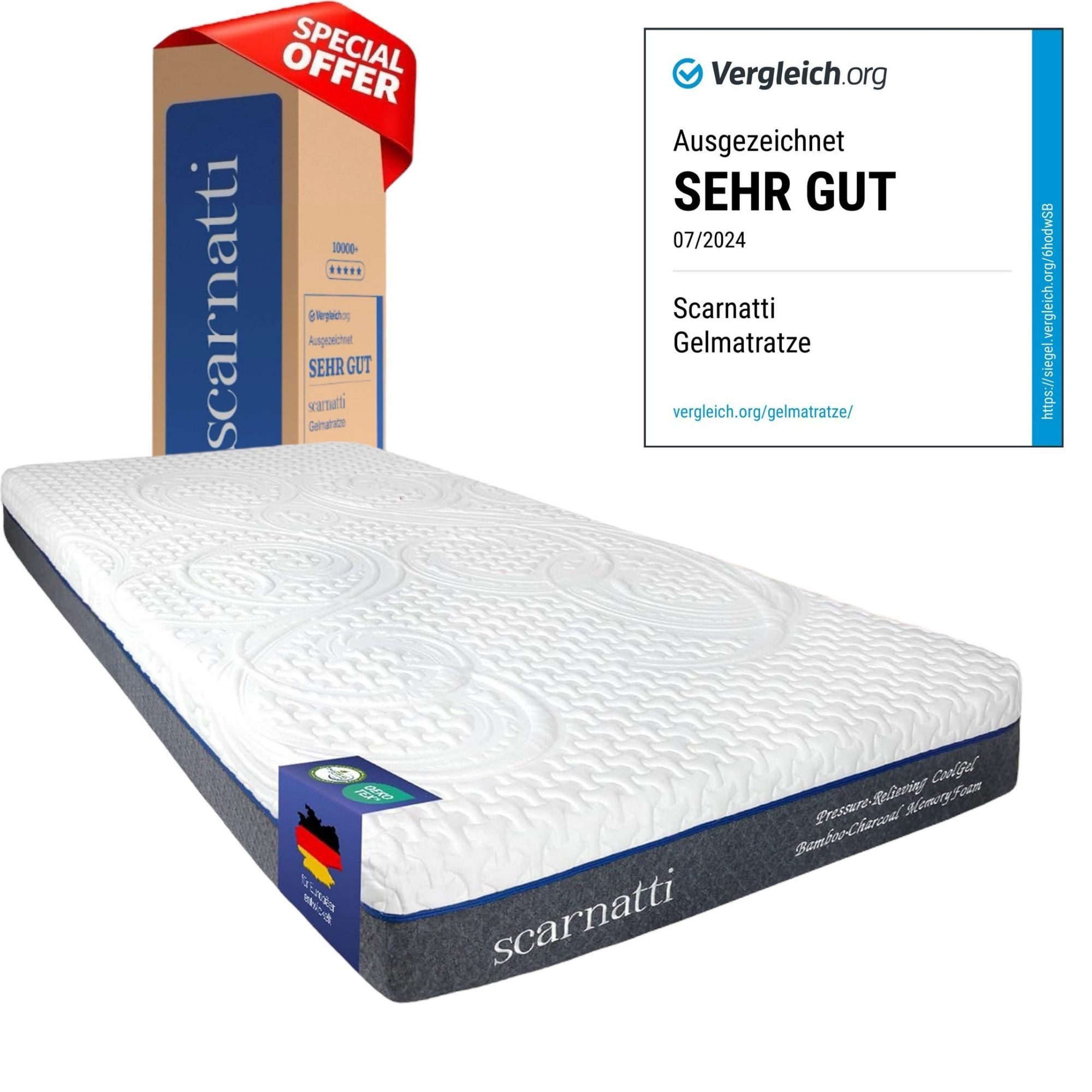 Gelschaummatratze Unique 7 Zonen Matratze, zwei Liegeseiten, 90x200, 140x200 cm & mehr, scarnatti, 18 cm hoch, (Rollmatratze, 180x200 cm, H3/H4, Memory Foam), CoolGel, Druckentlastung