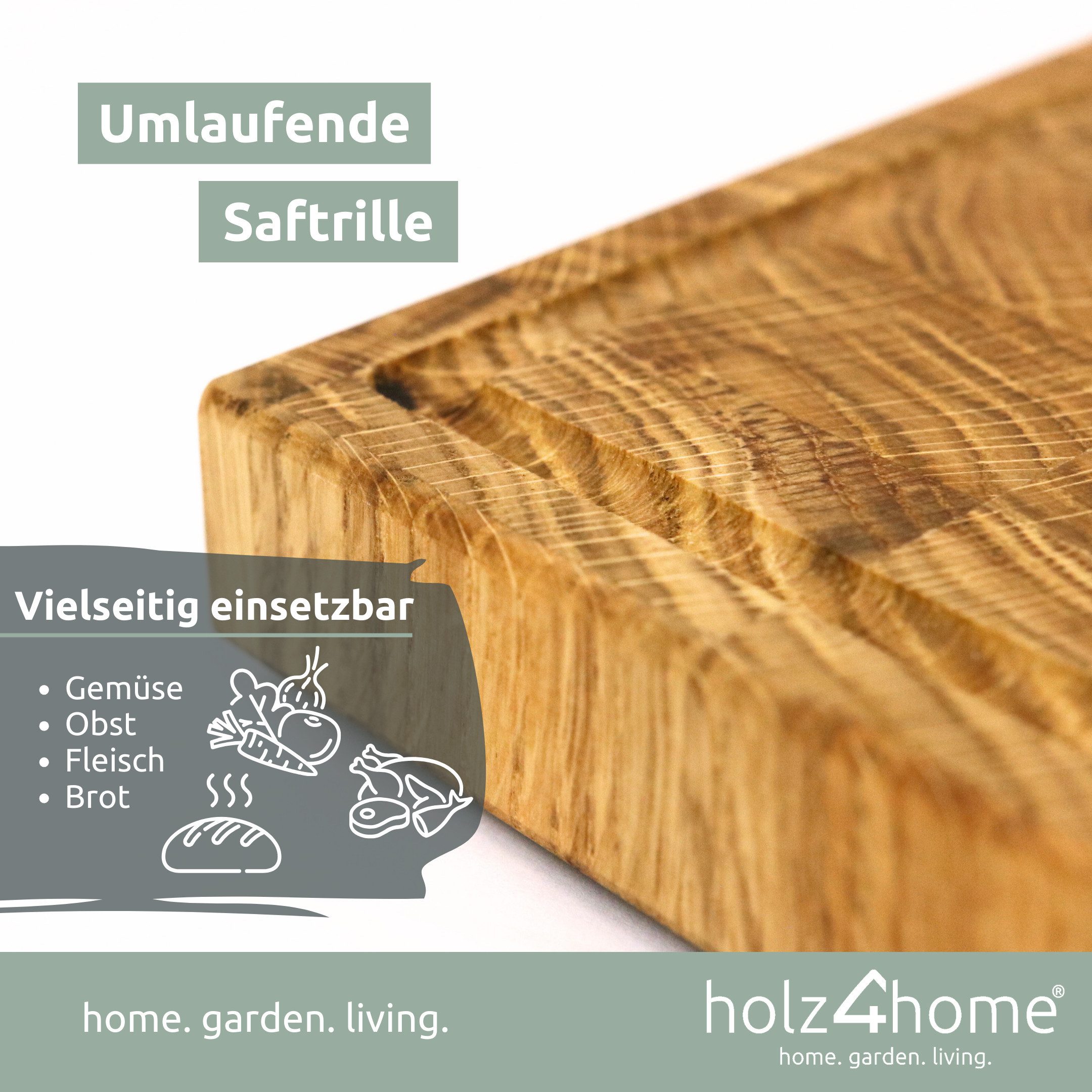 holz4home® Schneidebrett Küchenbrett aus Eichenholz I Hackbrett mit Saftrille in 3 Größen, Stirnholz mit Würfelmuster