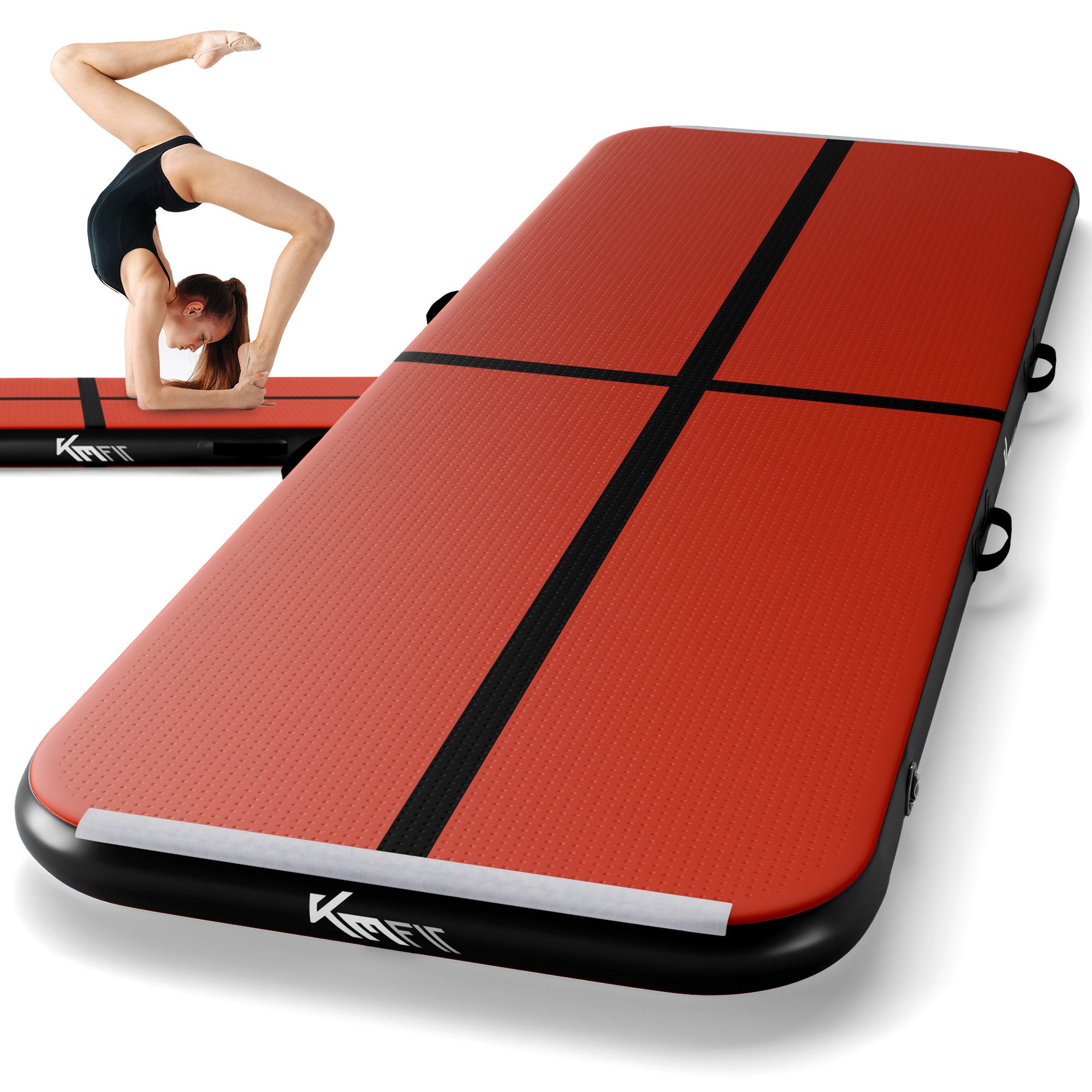 KM - Fit Gymnastikmatte Airtrack Matte Turnmatte Fitness-Matte (1-St., 400 x 100 x 10 cm), mit integrierter Pumpe 600W