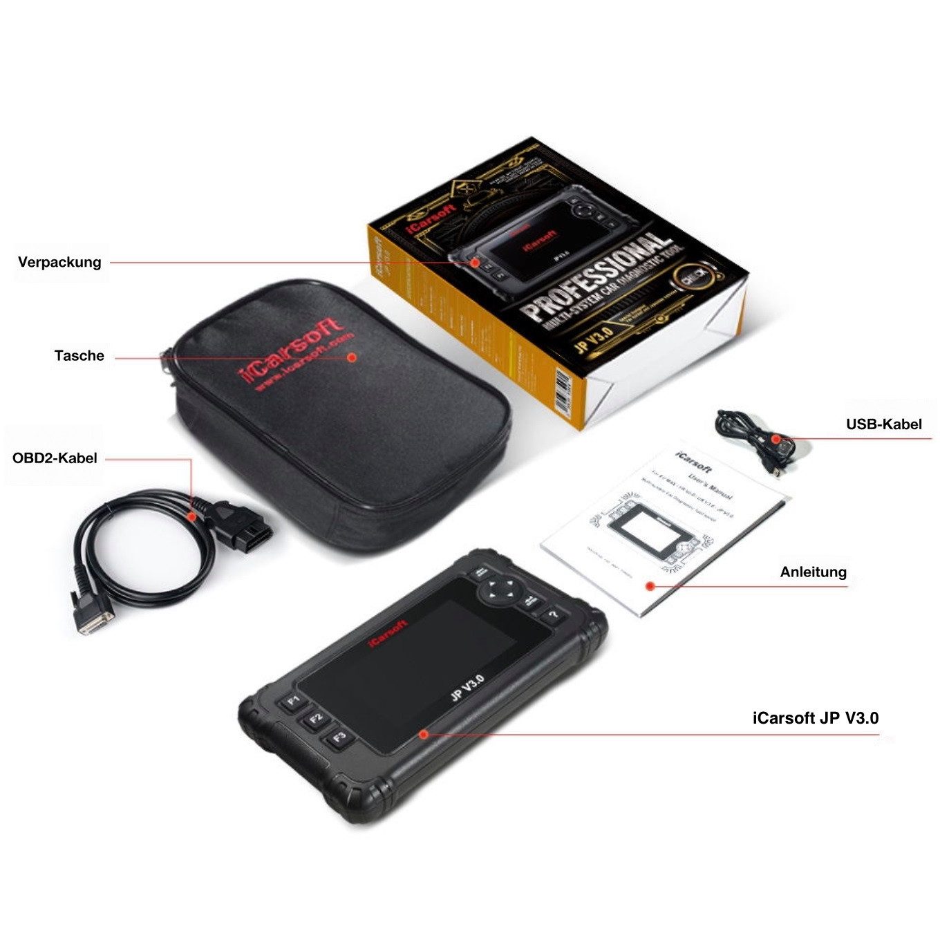 iCarsoft OBD2-Diagnosegerät JP V 3.0 für Toyota Hyundai Kia Honda Nissan + Updates