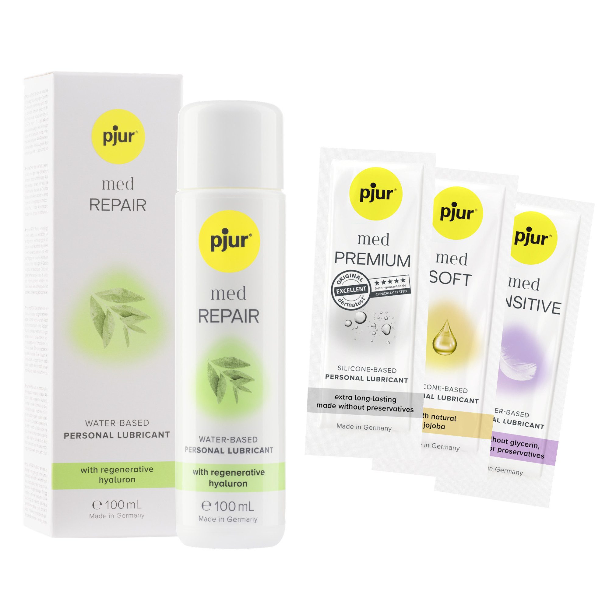 pjur Gleitgel 105ml Bundle med REPAIR Glide, Vorteilspack mit 3 Probier-Sachets