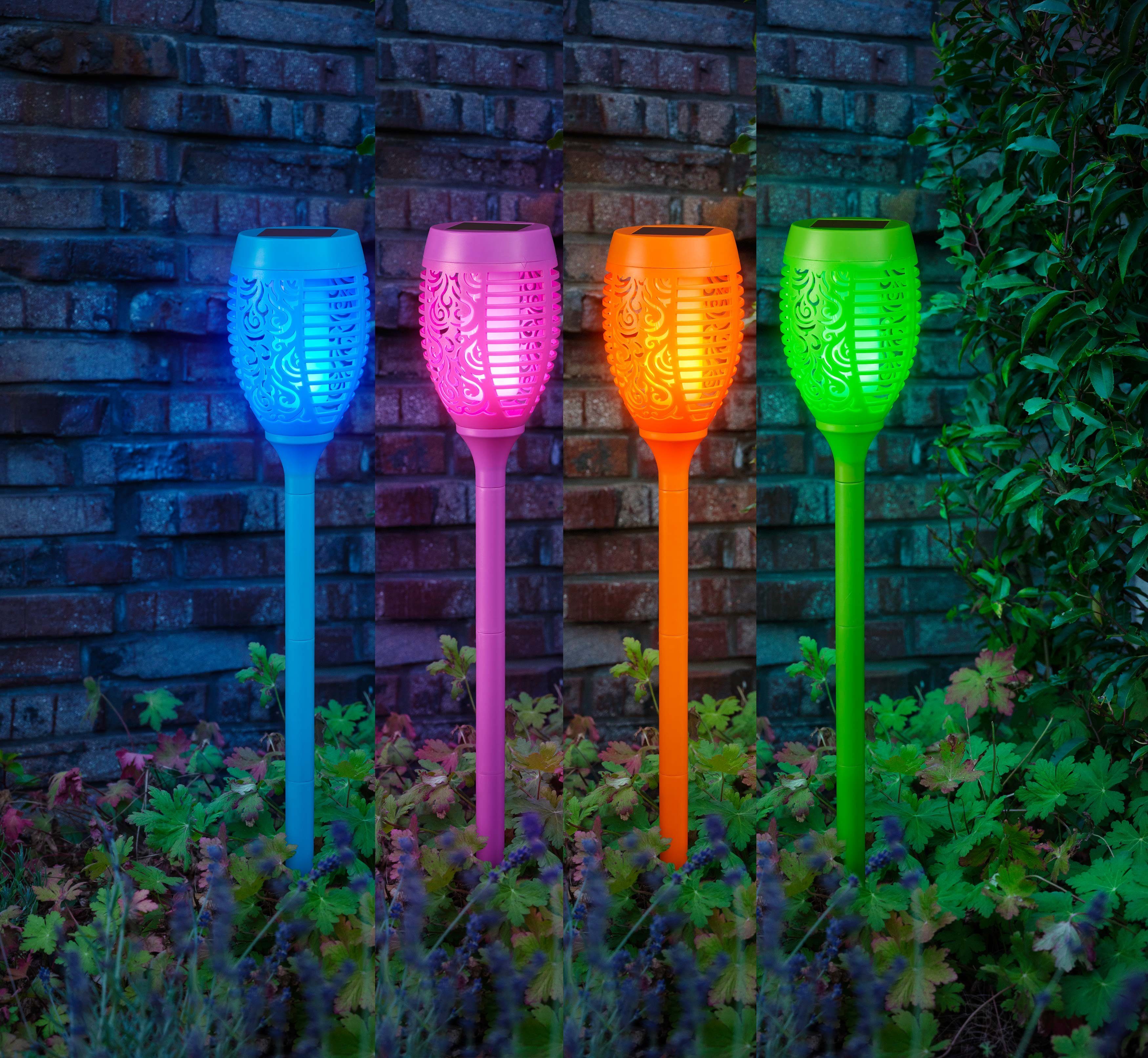 kamelshopping LED Gartenfackel Solarleuchten ca. Flammeneffekt, cm Dämmerungssensor, LED für bunt bunt, bunte mit hoch, 72 fest Gartenfackel integriert, wasserdicht, Außen