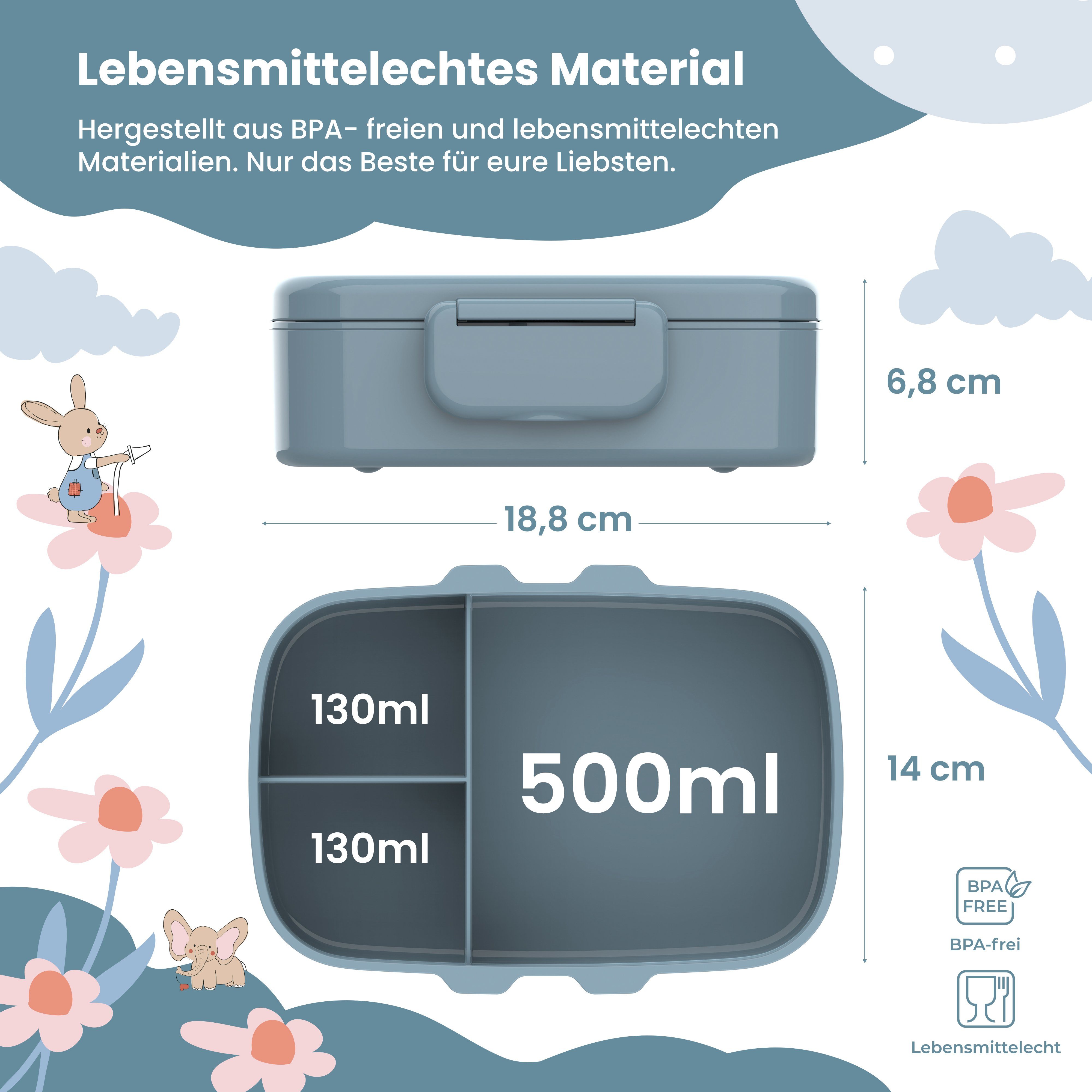 BEARFOOT Lunchbox Brotdose Kinder mit Fächern, leicht & auslaufsicher - Bär, Kindergarten und Schule - Mädchen und Jungen, Vesperbox, Snackbox