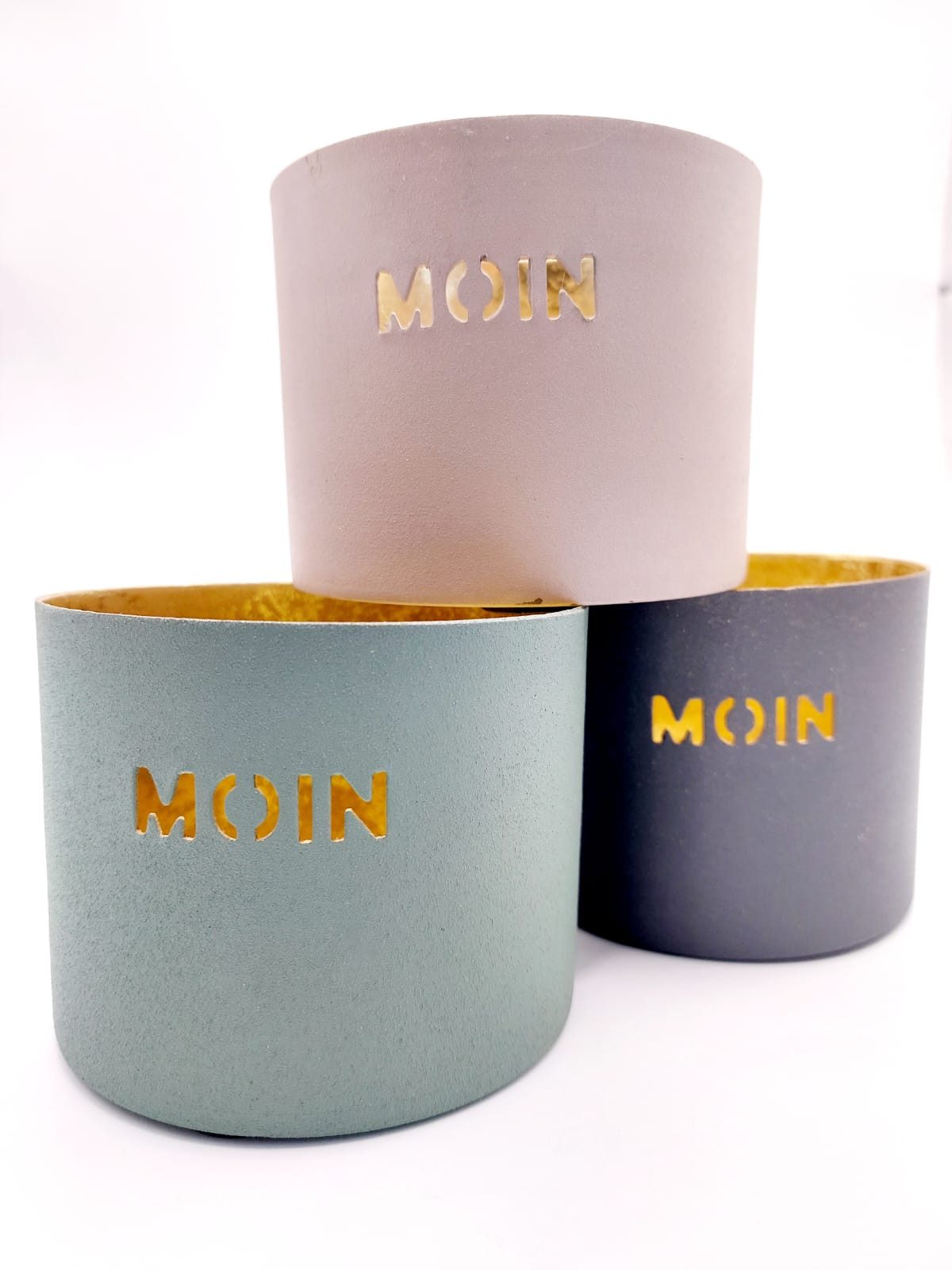 Vosteen Windlicht Moin Übertopf Tischdekoration aus Eisen für Kerzen und Pfanzen (3er Set, Geschenkidee für Freunde und Familie), Wetterfest mit Kratzschutz