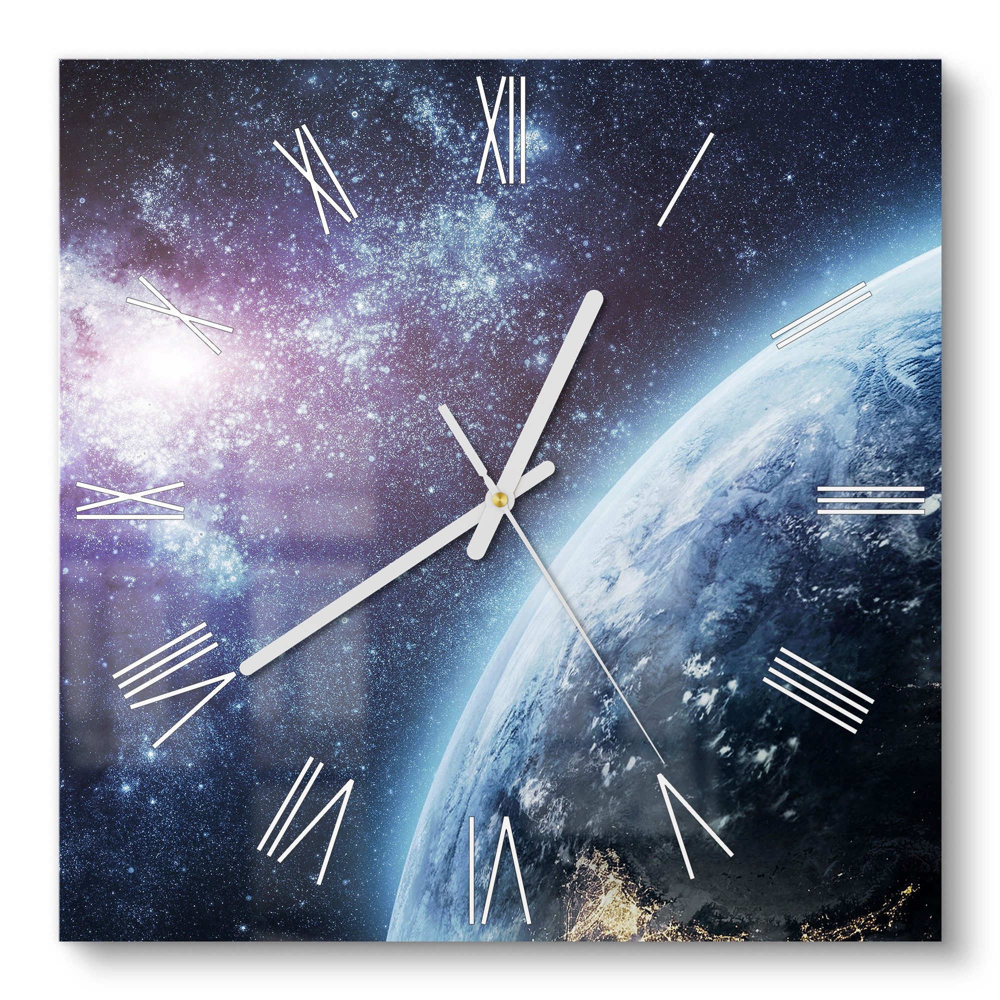 DEQORI Wanduhr 'Blick aus dem All' (Glas Glasuhr modern Wand Uhr Design Küchenuhr)